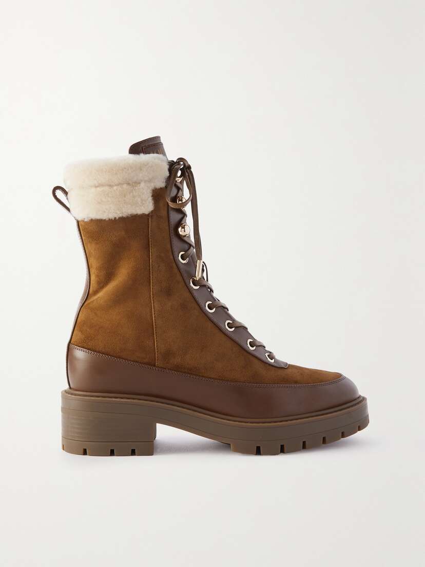 Aquazzura Very Cortina Shearling-and Leather-trimmed Suede Ankle Boots