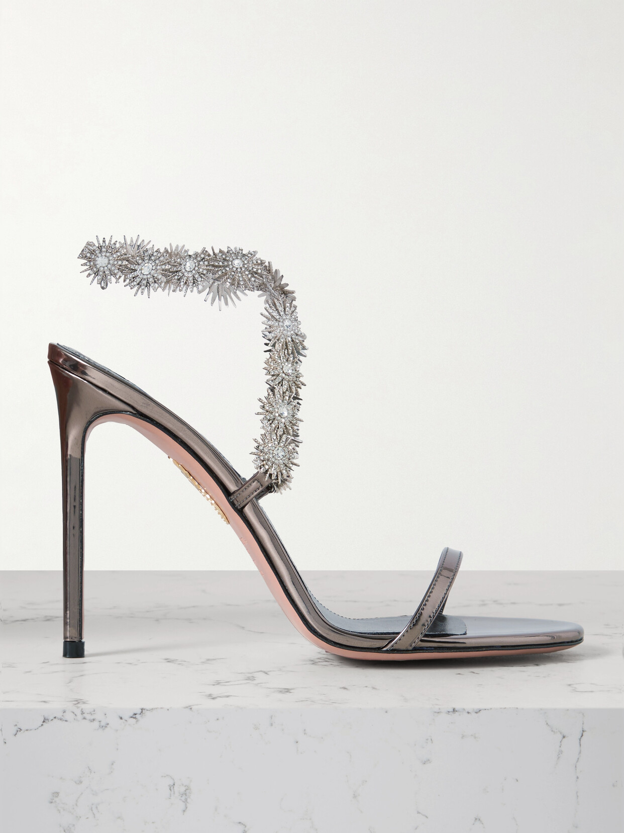 Aquazzura Comet 105 Crystal-embellished Gold-tone And Metallic Faux Leather Sandals - Silver