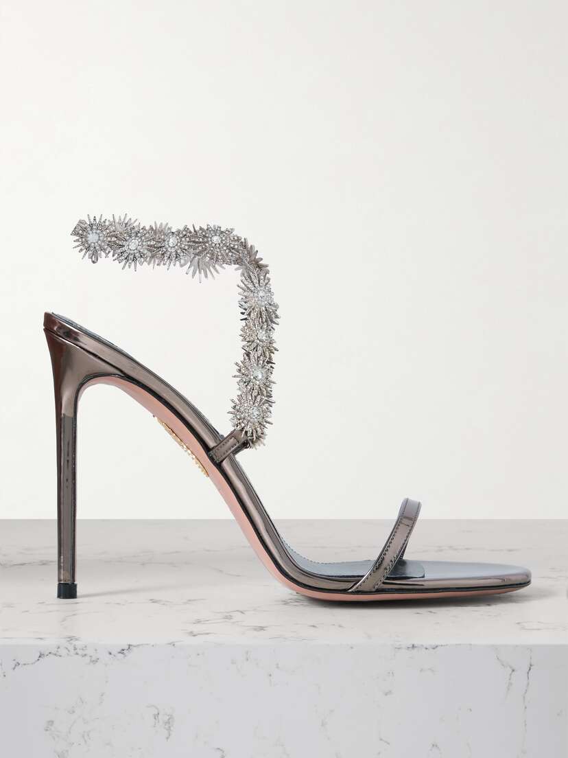 Aquazzura Comet 105 Crystal-embellished Gold-tone And Metallic Faux Leather Sandals