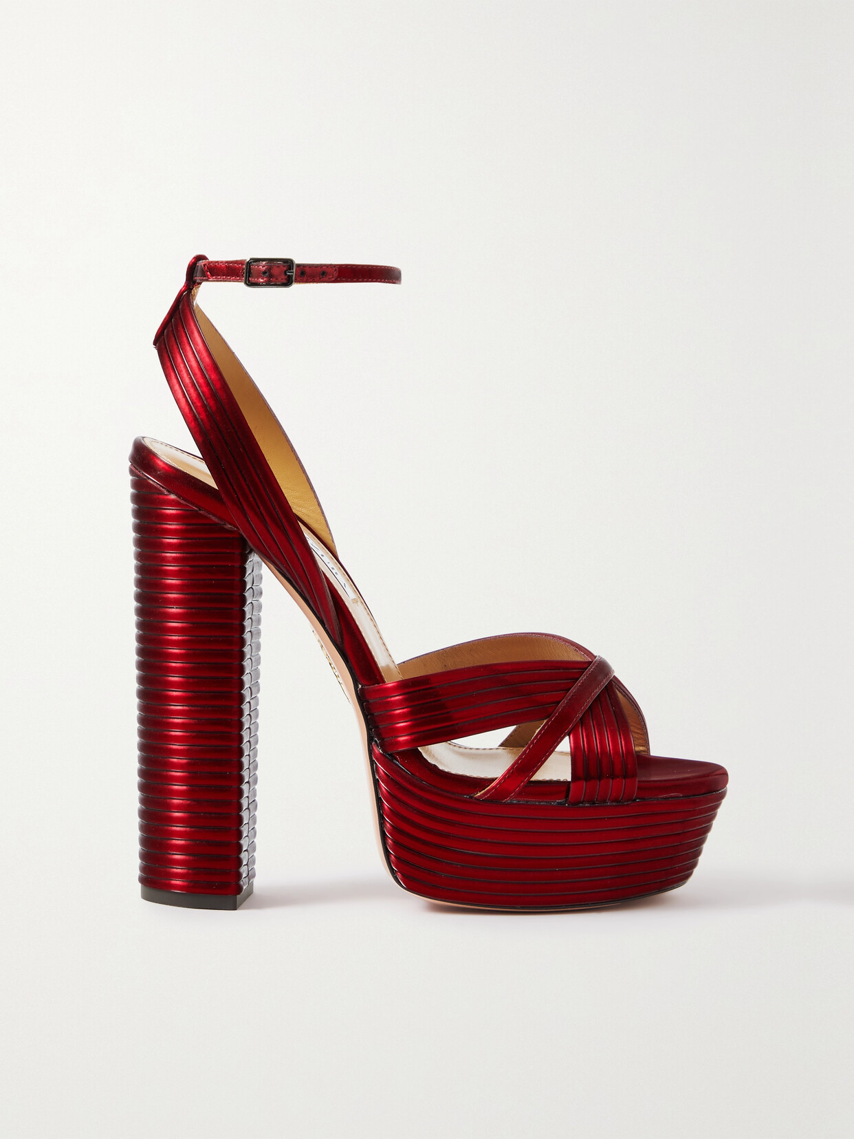 Aquazzura - Sundance 140 Quilted Satin Platform Sandals - Red