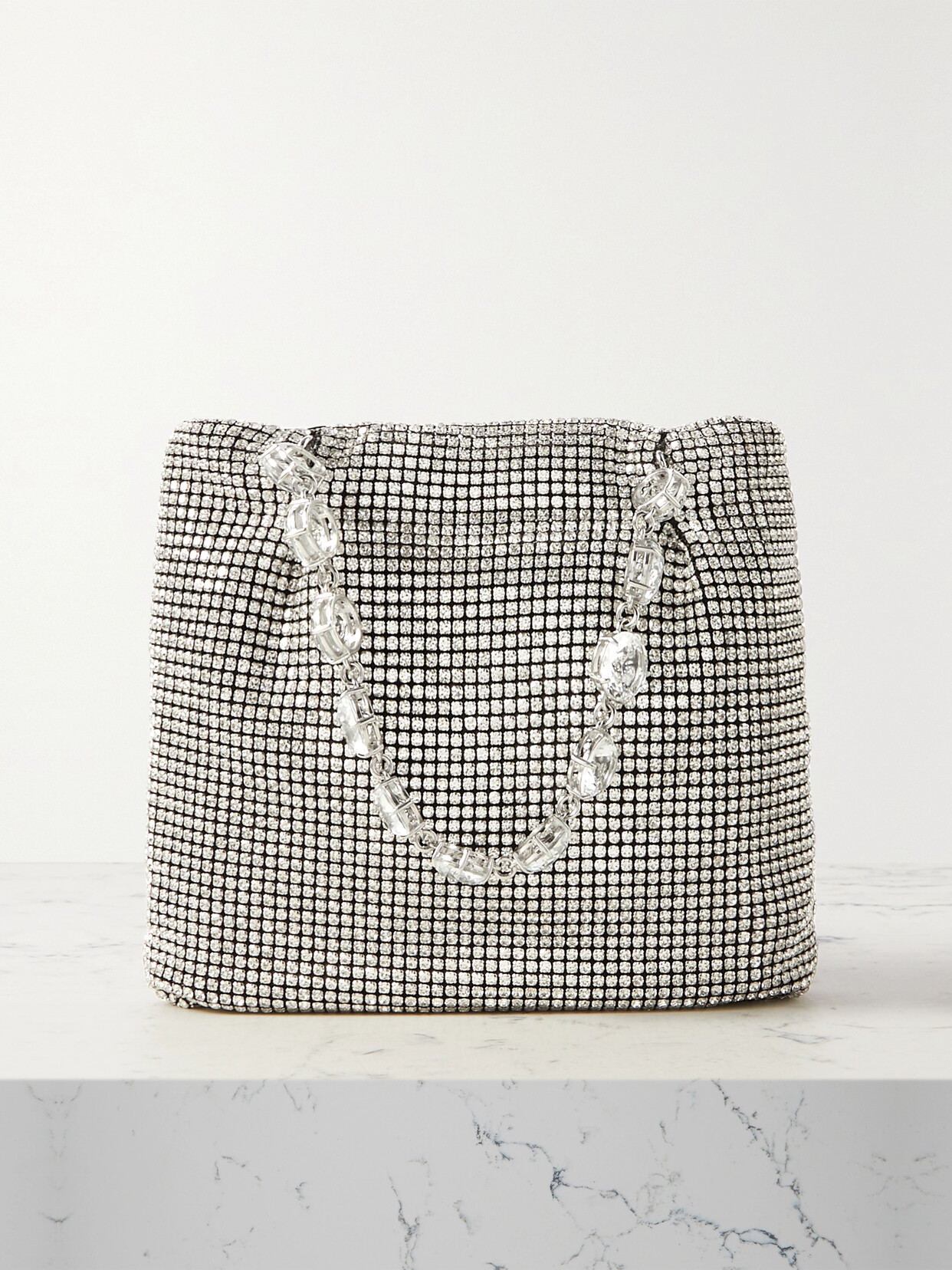 Aquazzura Galactic Mini Crystal-embellished Chainmail Tote In Silver