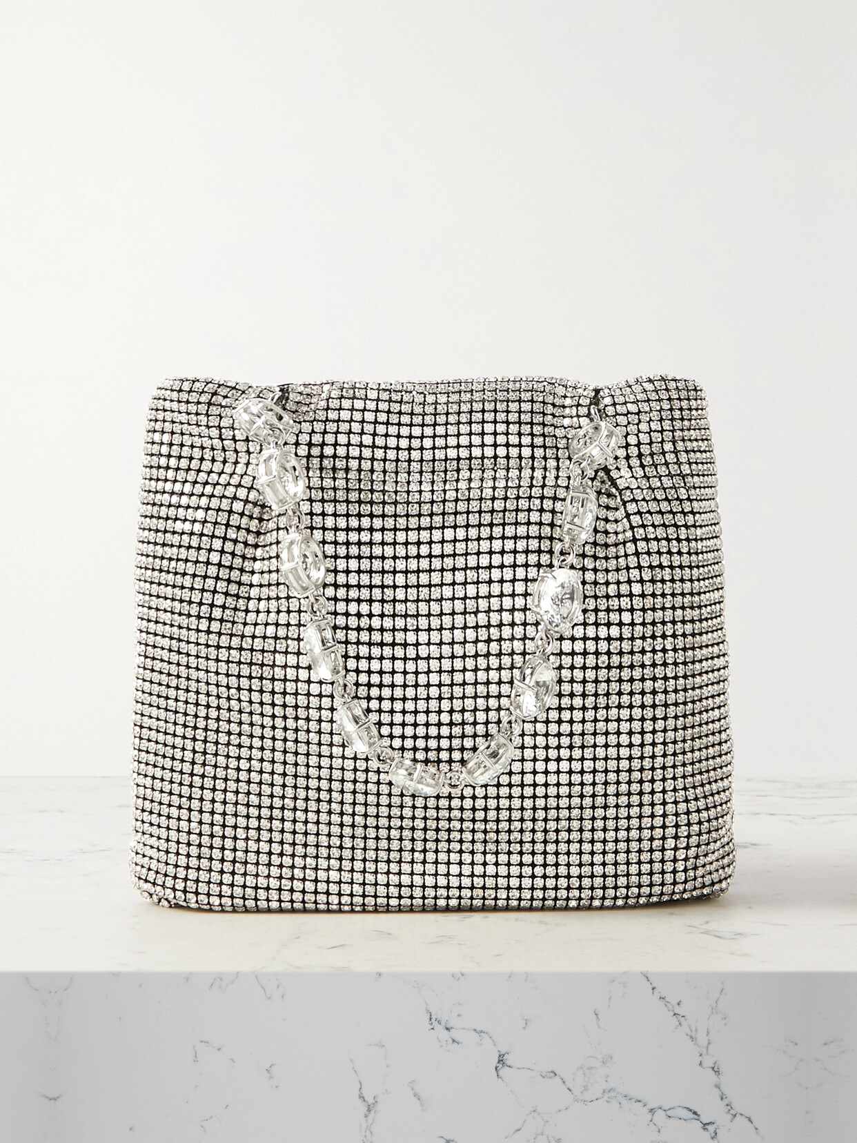 AQUAZZURA GALACTIC MINI CRYSTAL-EMBELLISHED CHAINMAIL TOTE