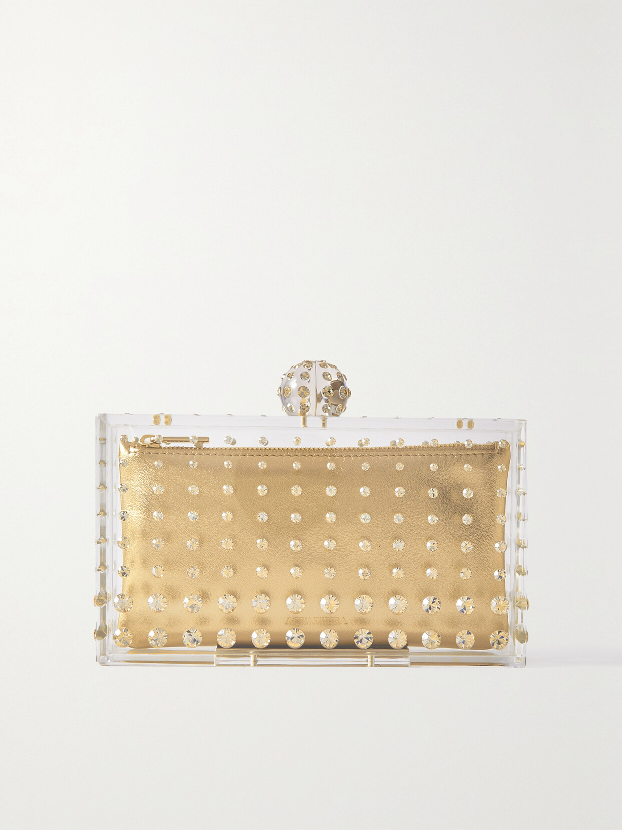 AQUAZZURA TEQUILA CRYSTAL-EMBELLISHED RESIN AND METALLIC LEATHER CLUTCH