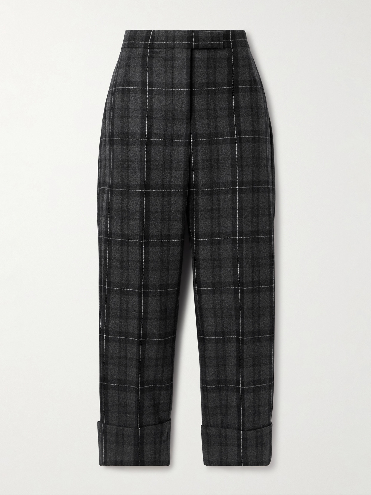 Thom Browne Checked Wool And Cashmere-blend Flannel Straight-leg Pants In Gray