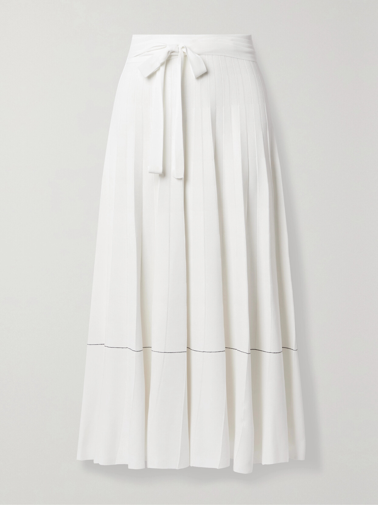 Another Tomorrow - + Net Sustain Belted Tiered Knitted Midi Skirt - White