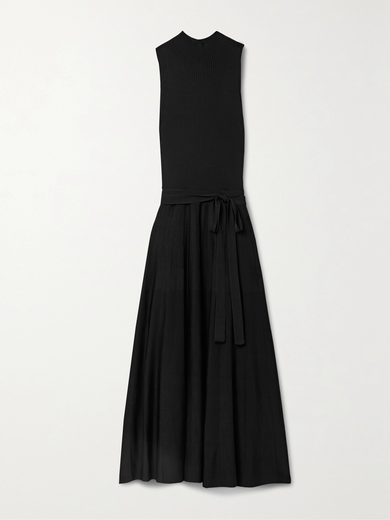 Another Tomorrow - Belted Knitted Maxi Dress - Black