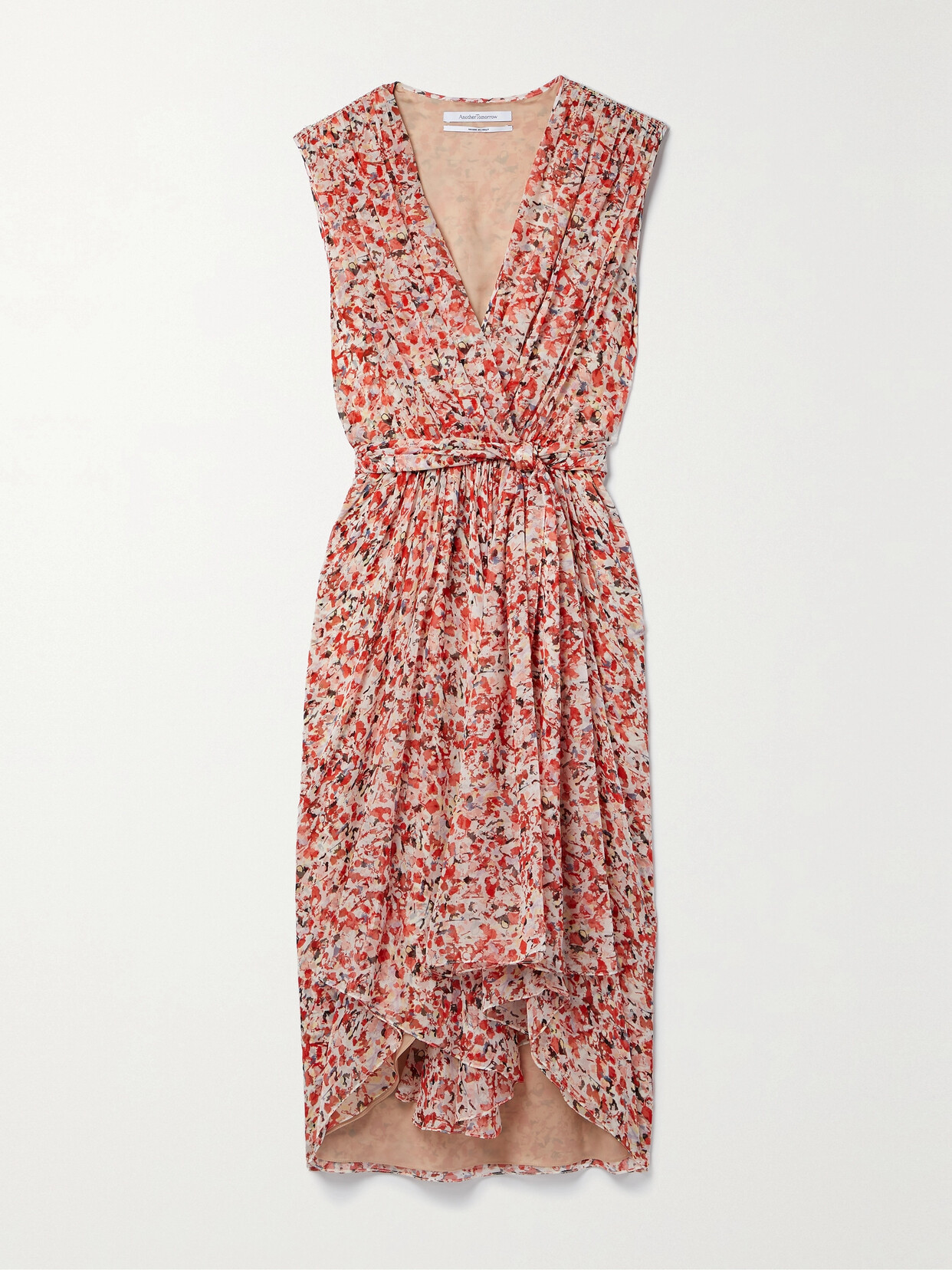 Another Tomorrow - + Net Sustain Gathered Printed Peace Silk Midi Dress - IT40