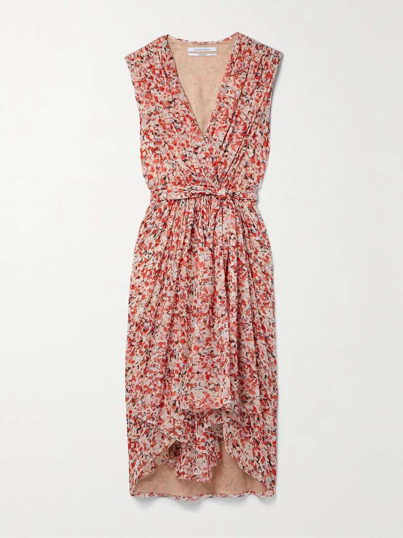Another Tomorrow + Net Sustain Gathered Printed Peace Silk Midi Dress