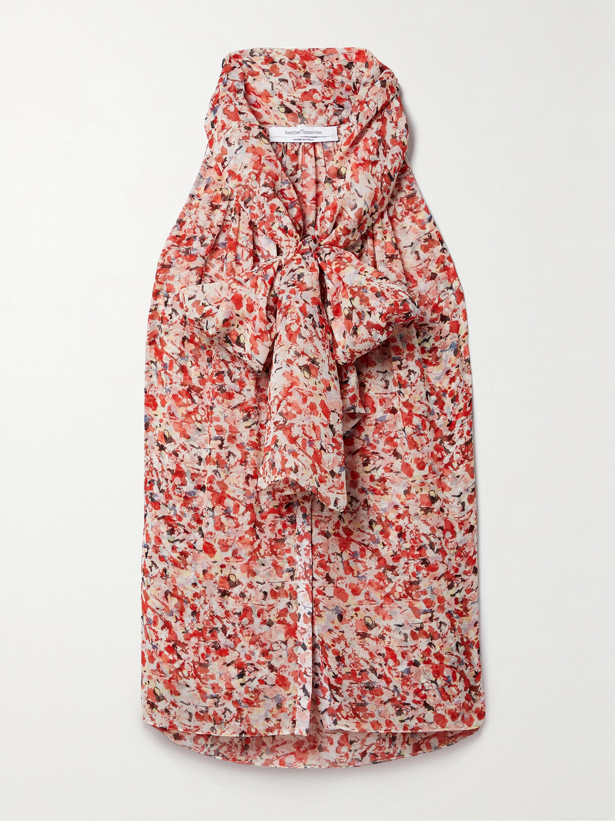 Another Tomorrow - + Net Sustain Tie-detailed Printed Peace Silk Top - Red