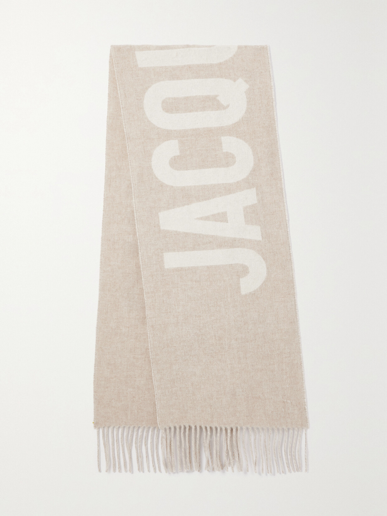 Logo Jacquard Virgin Wool Scarf in Beige - Jacquemus