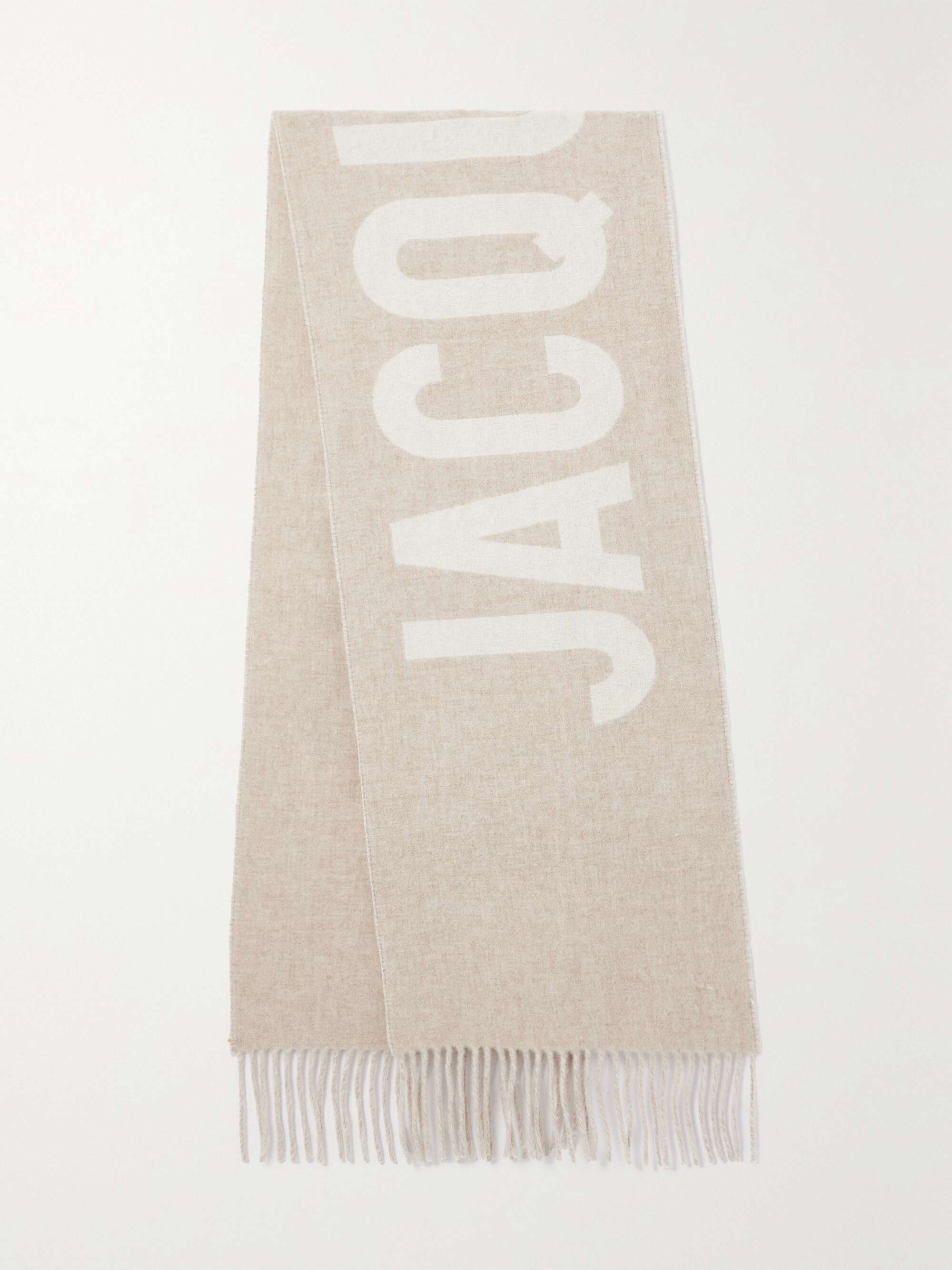 JACQUEMUS Fringed jacquard-knit wool scarf | NET-A-PORTER