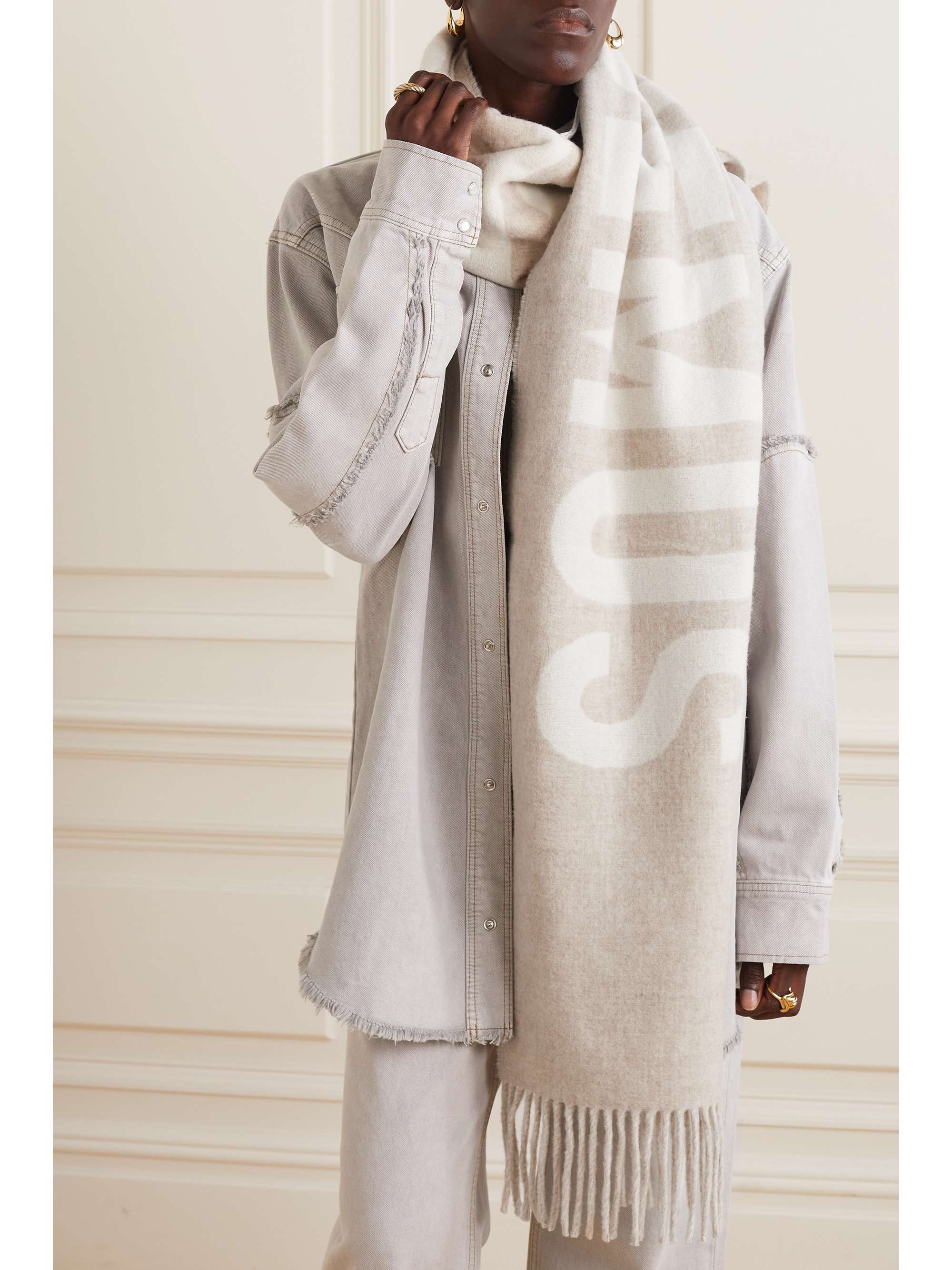 JACQUEMUS Fringed jacquard-knit wool scarf | NET-A-PORTER