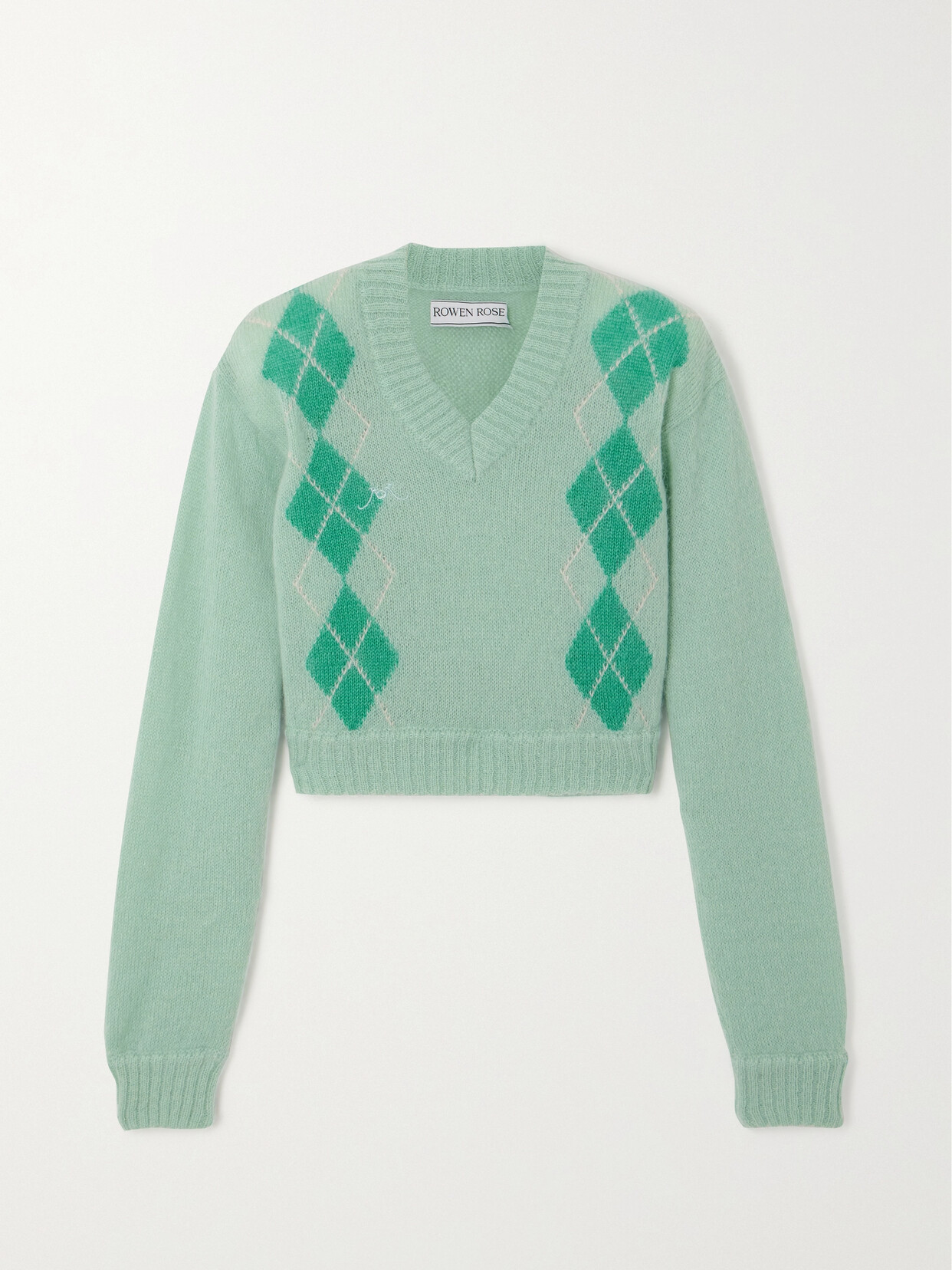 Rowen Rose - Cropped Argyle Mohair-blend Sweater - Green