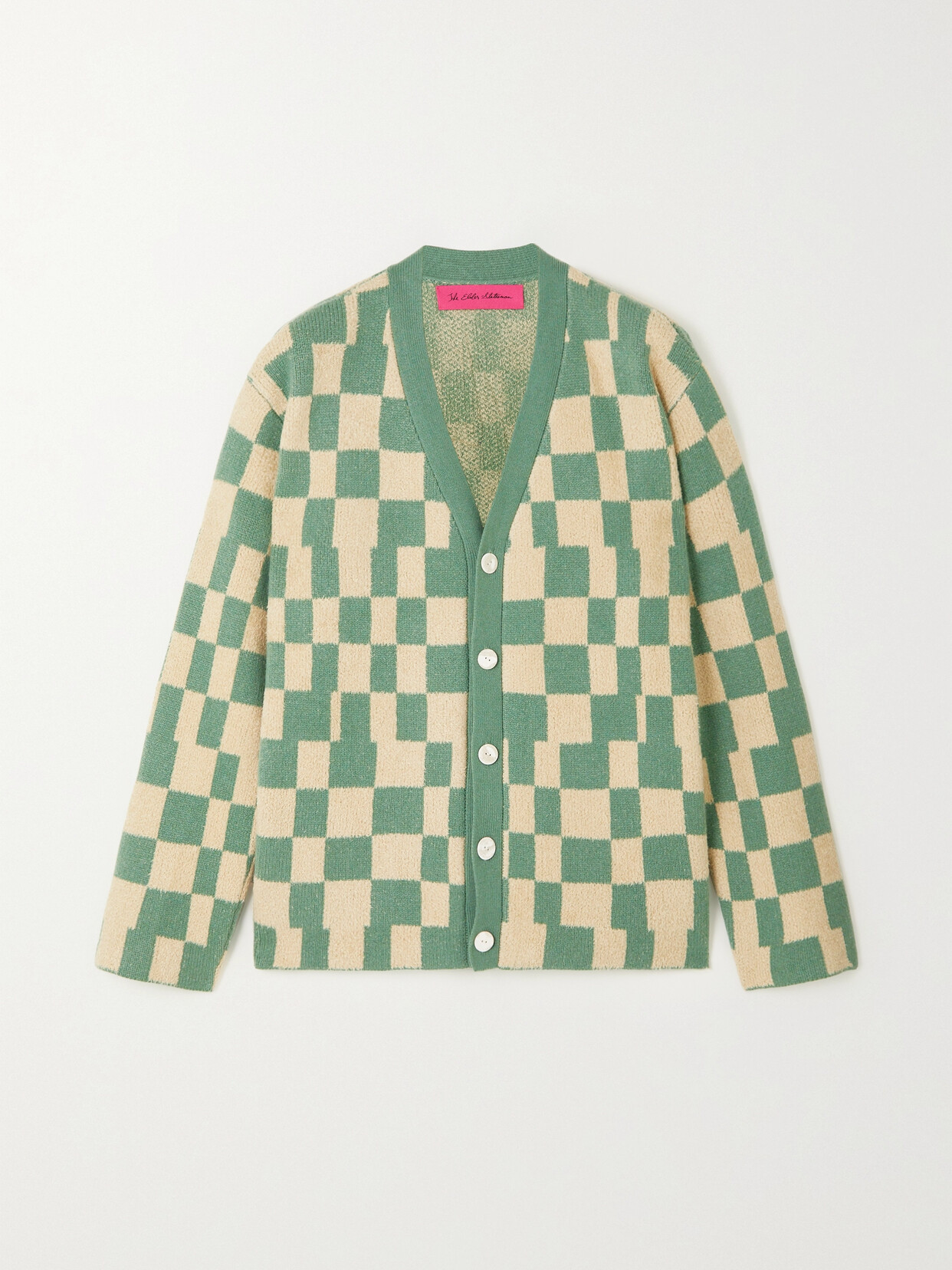 The Elder Statesman - Cardinal Appliquéd Checked Cashmere-blend Jacquard Cardigan - Green