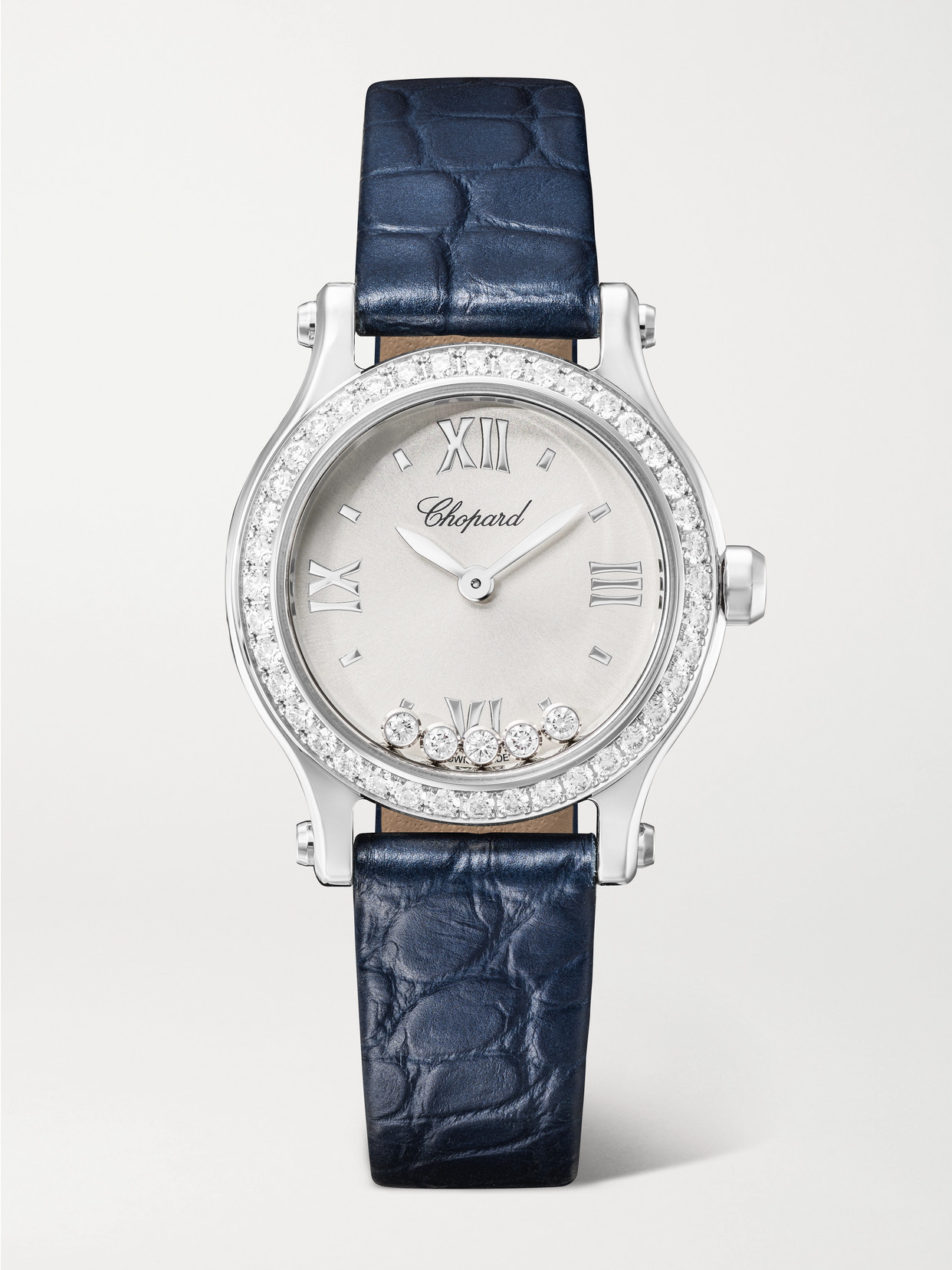 Chopard Happy Sport 25mm Stainless Steel, Alligator And Diamond Watch In Blue