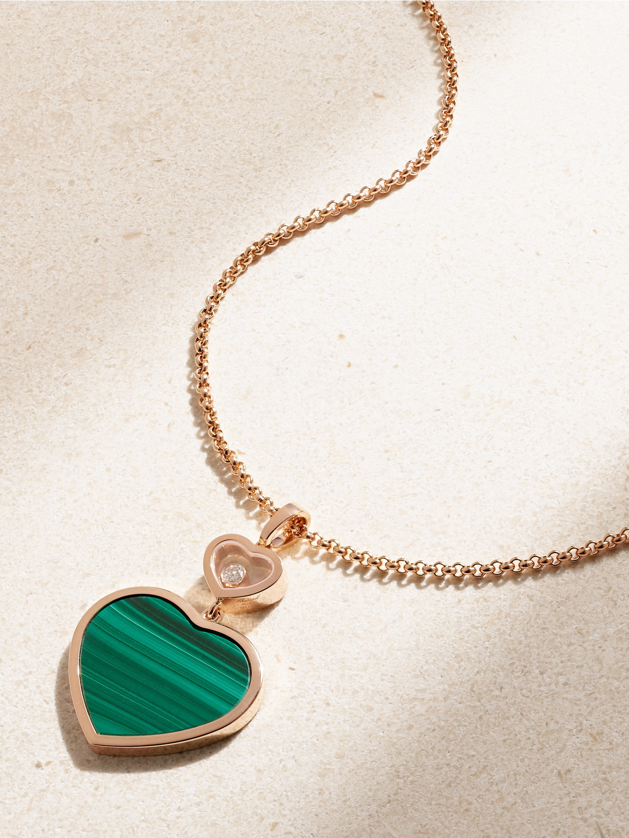 Chopard Happy Hearts 18-karat Rose Gold, Malachite And Diamond Necklace