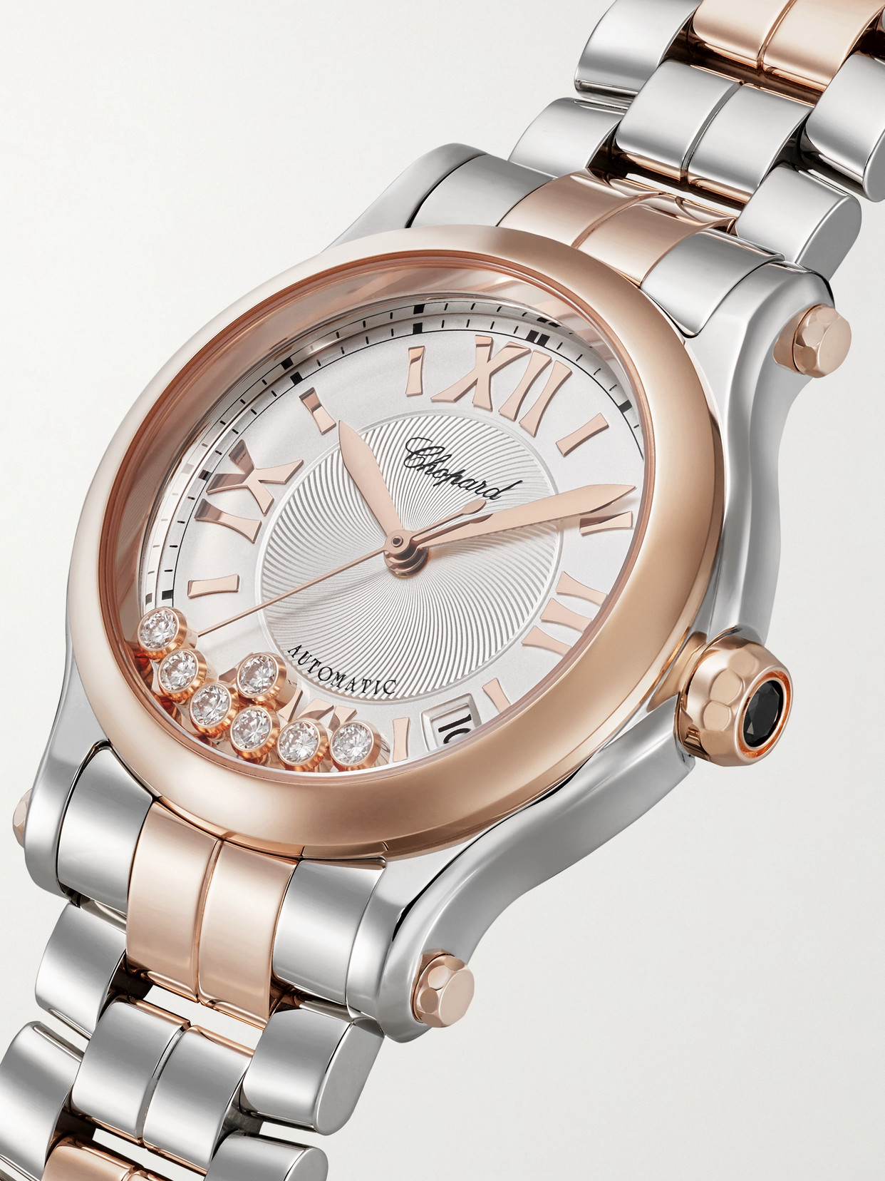 Shop Chopard Happy Sport Automatic 36mm 18-karat Rose Gold, Stainless Steel And Diamond Watch