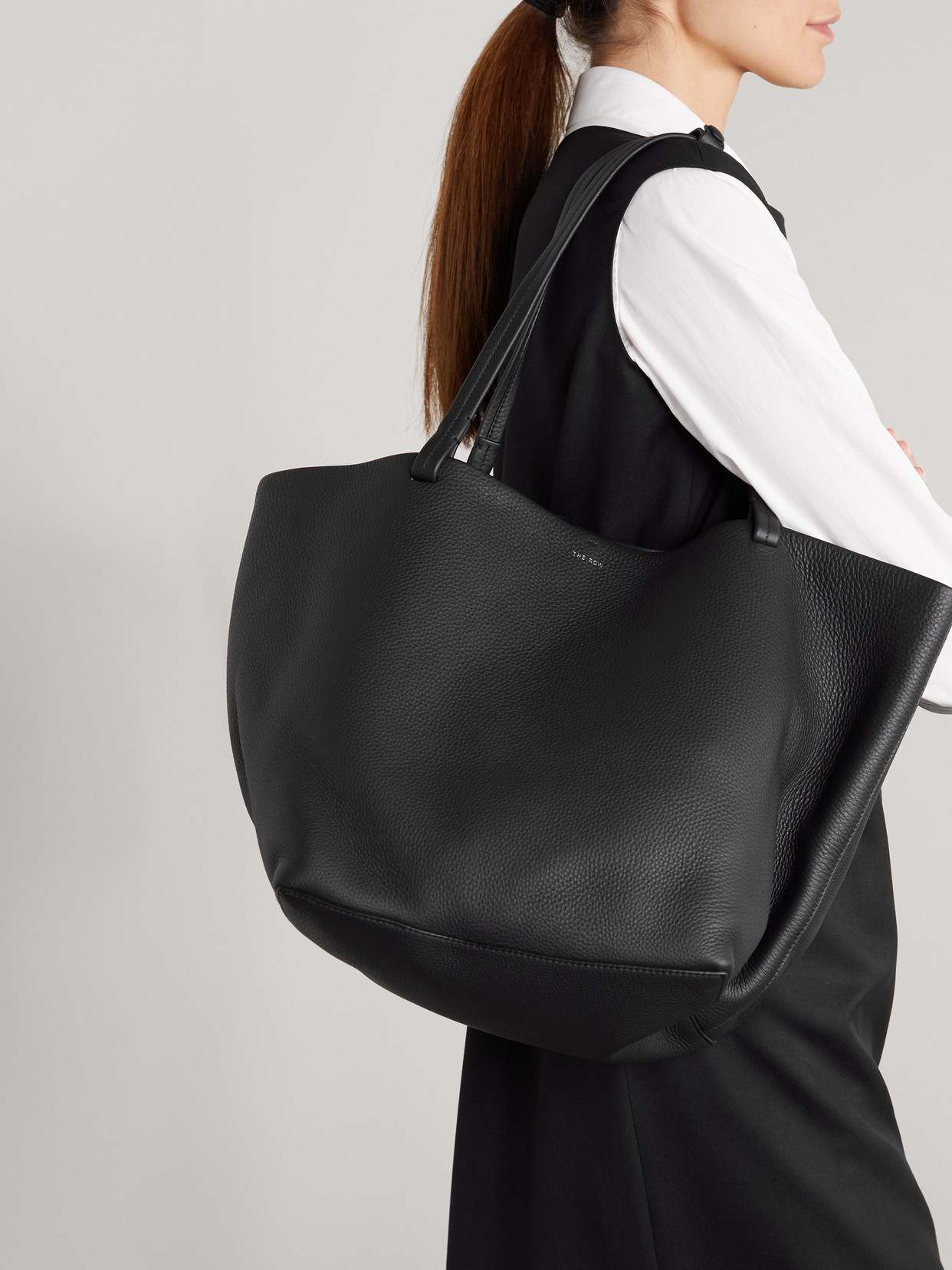 Shop The Row Park 3 Medium Textured-leather Tote In Black