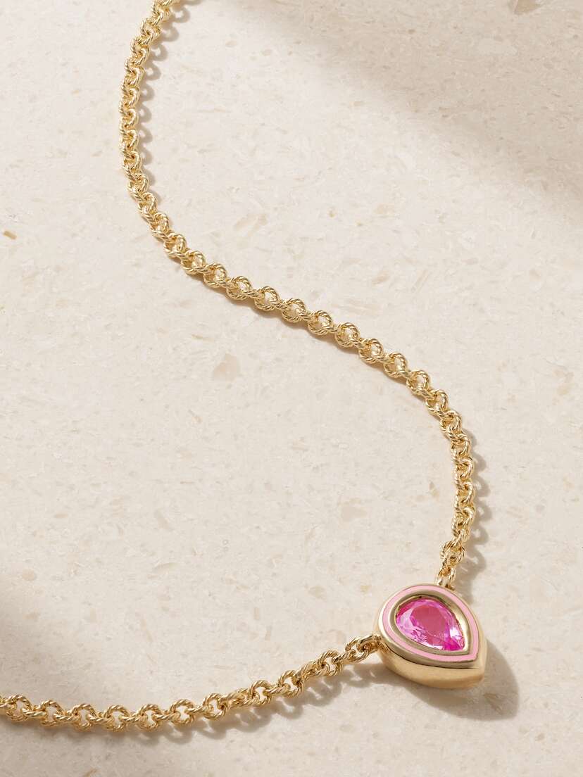 Alison Lou Madison 14-karat Gold, Enamel And Laboratory-grown Sapphire Necklace