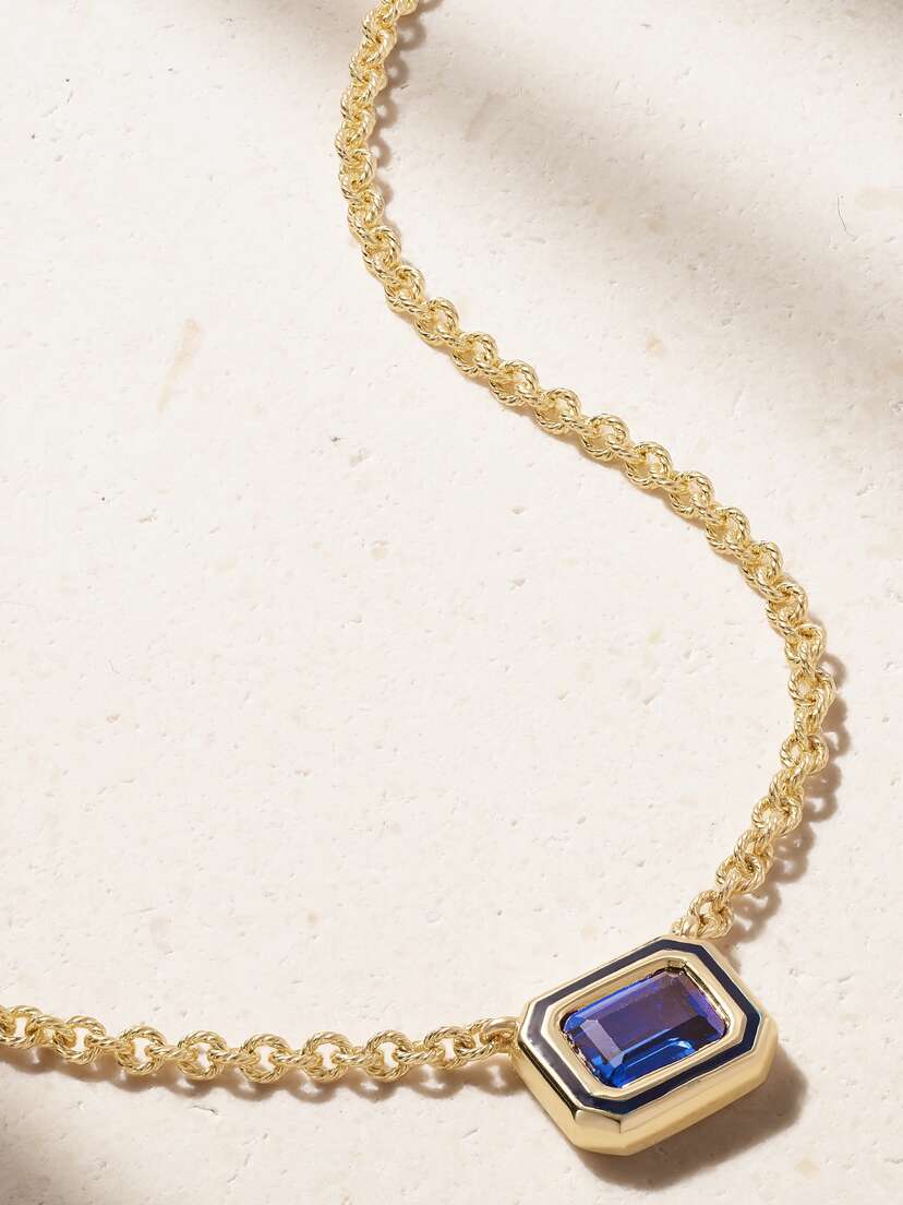 Alison Lou Madison 14-karat Gold, Laboratory-grown Sapphire And Enamel Necklace