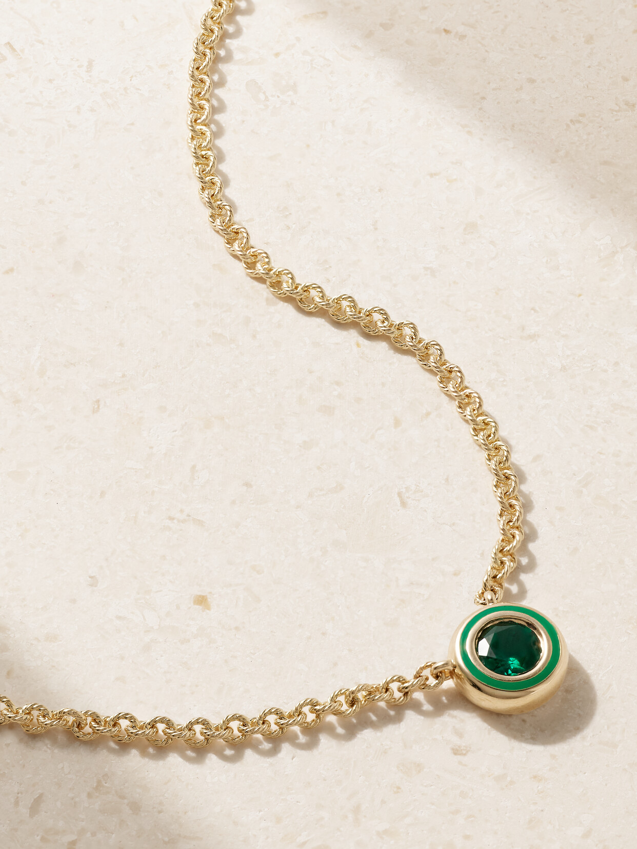 Alison Lou Madison 14-karat Gold, Emerald And Enamel Necklace In Green