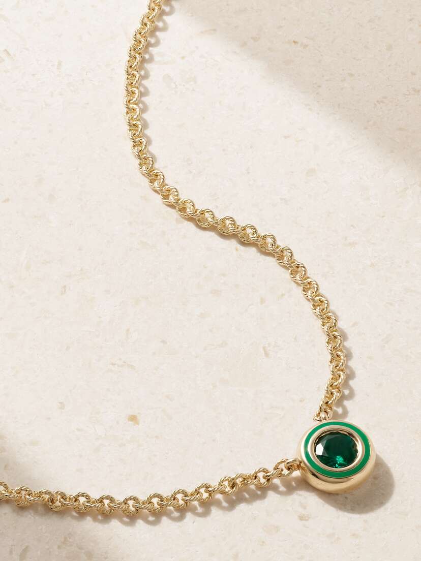 Alison Lou Madison 14-karat Gold, Emerald And Enamel Necklace