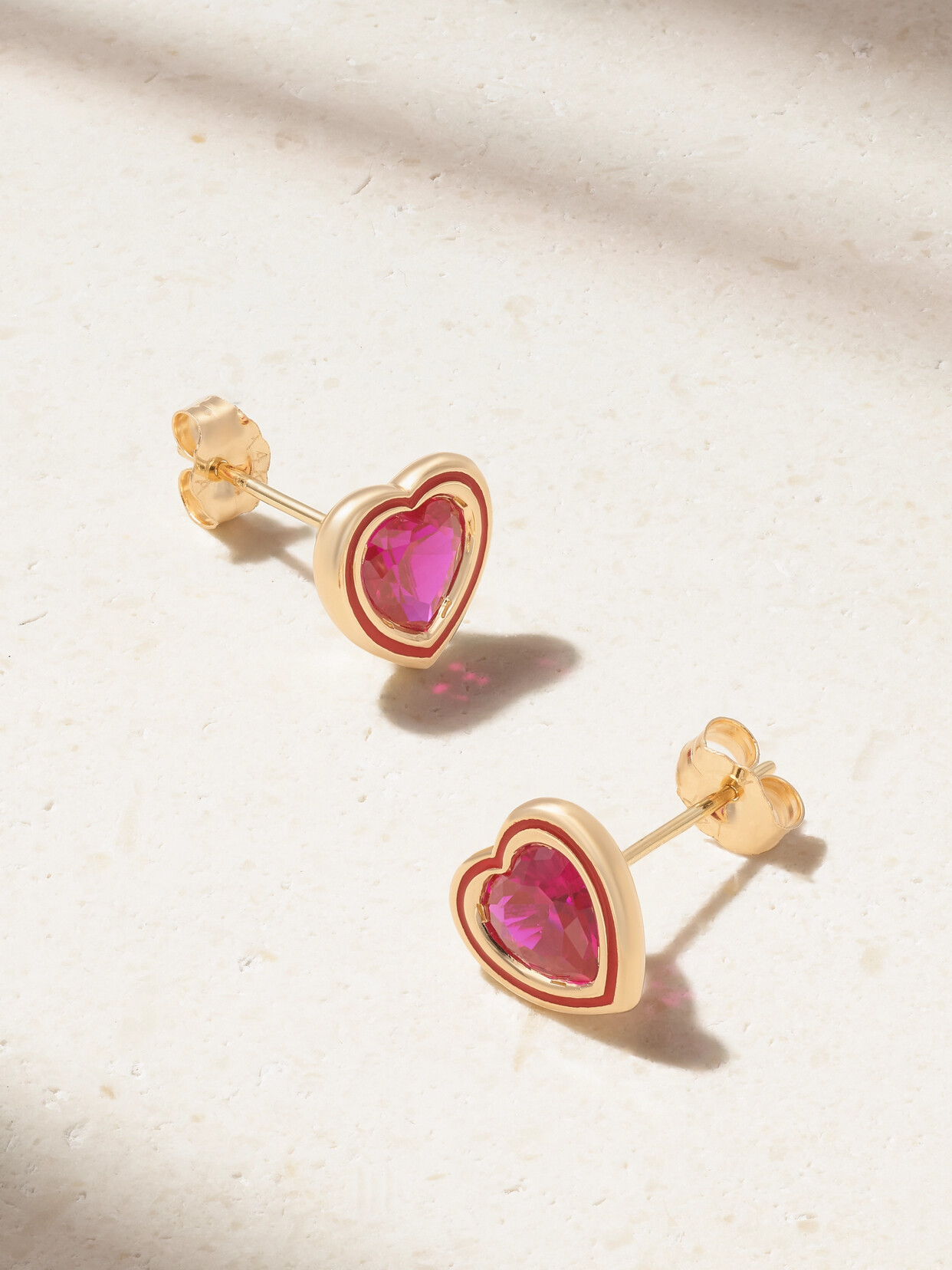 Alison Lou Madison 14-karat Gold, Laboratory-grown Ruby And Enamel Earrings