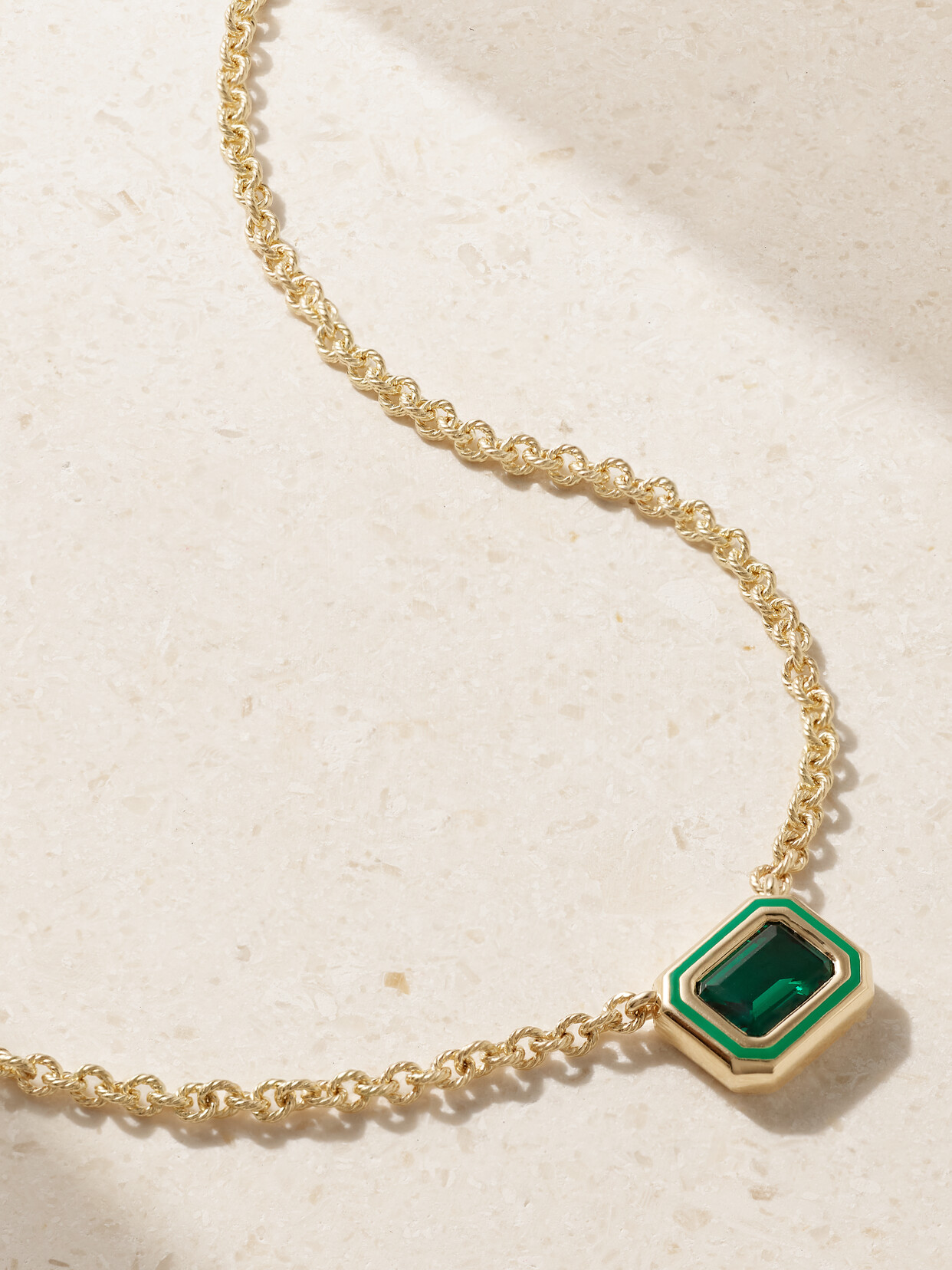 Alison Lou Madison 14-karat Gold, Emerald And Enamel Necklace In Green