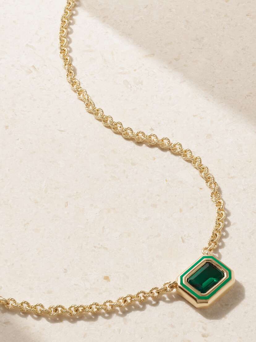 Alison Lou Madison 14-karat Gold, Emerald And Enamel Necklace