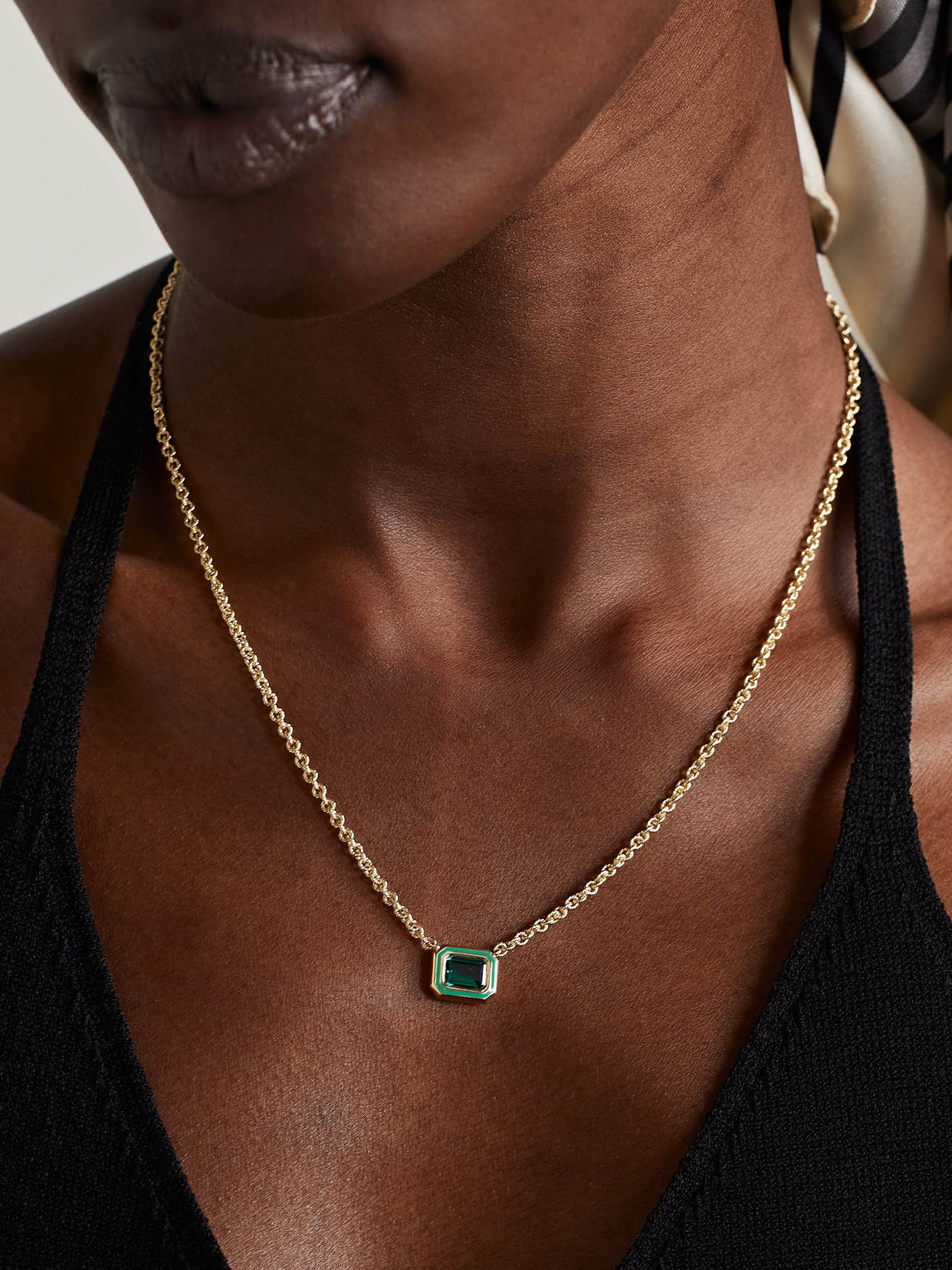 Alison Lou Madison 14-karat Gold, Emerald And Enamel Necklace In Green