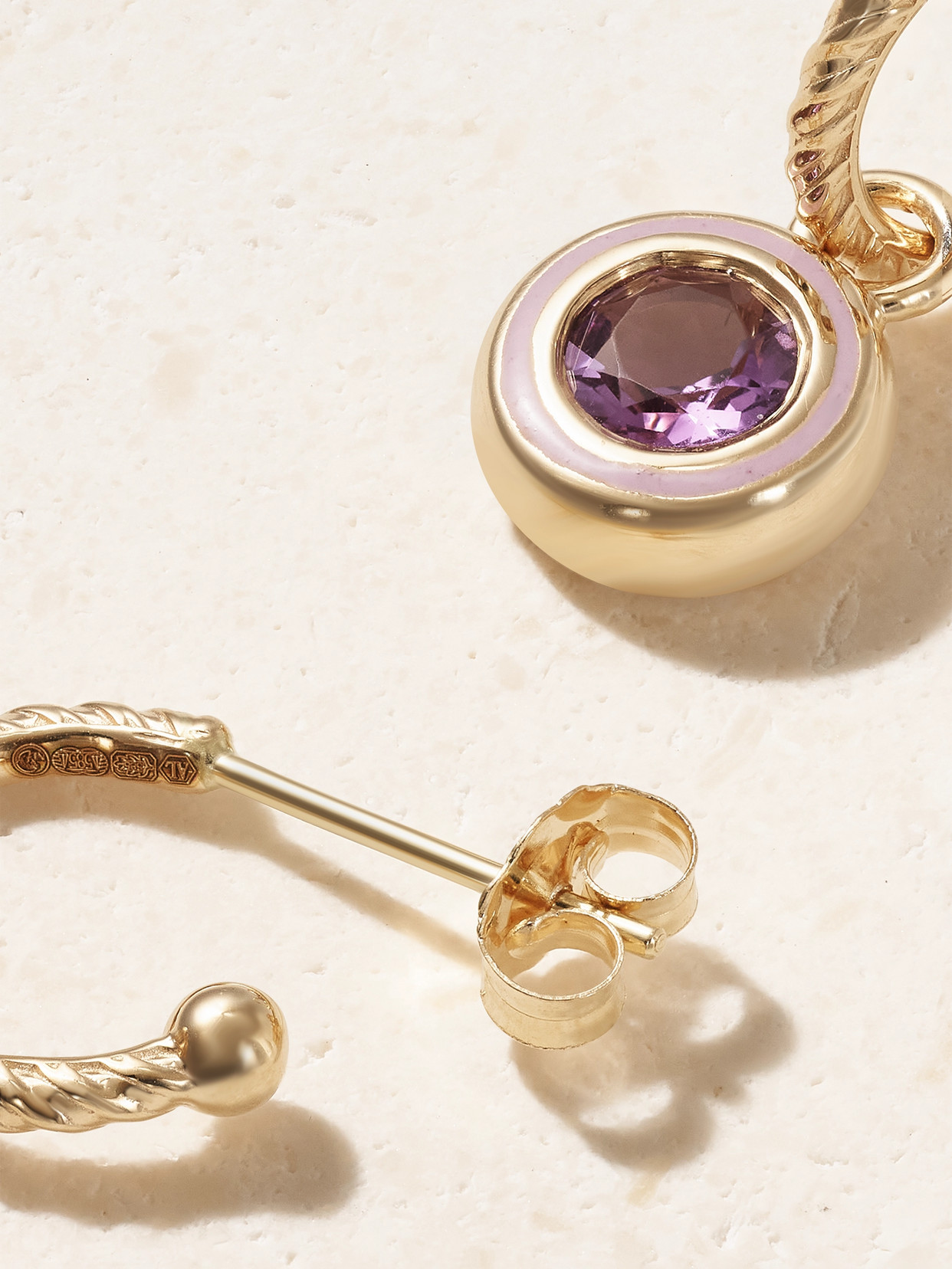 Alison Lou Madison 14-karat Gold, Laboratory-grown Amethyst And Enamel Earrings In Purple