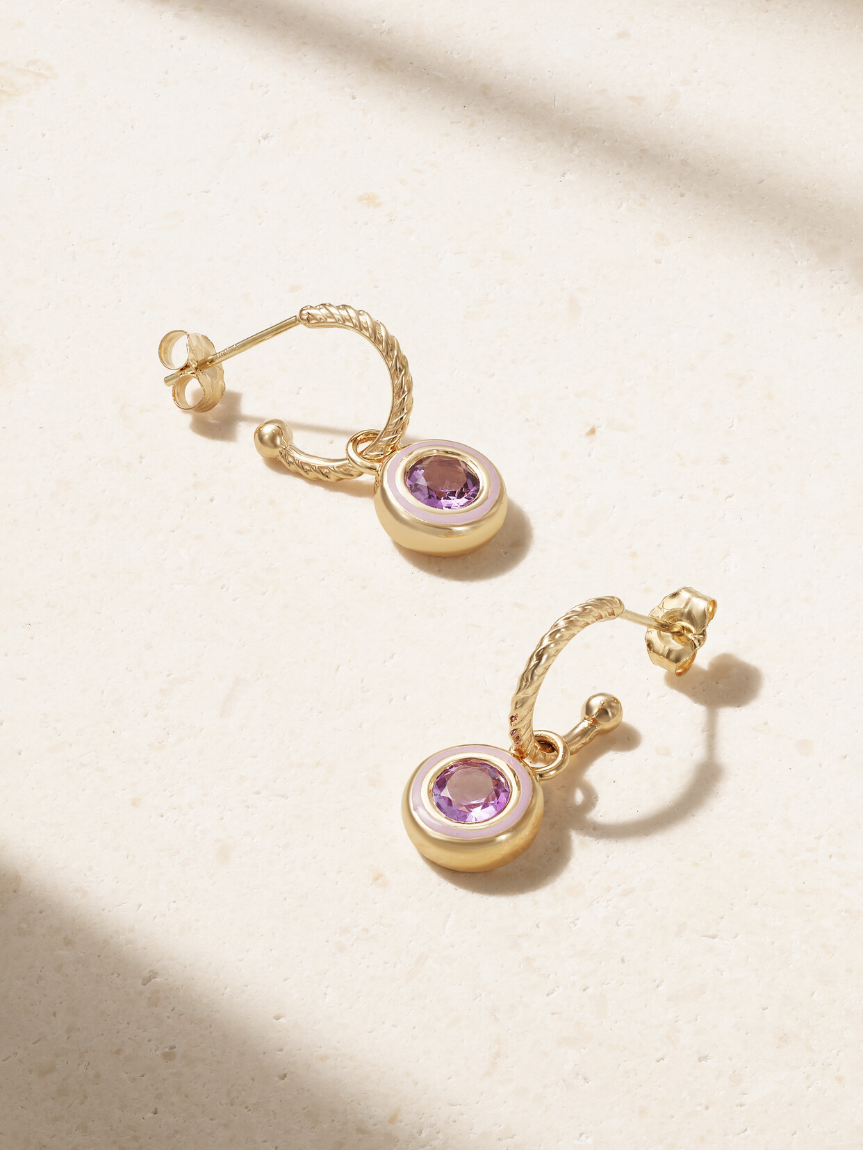 Alison Lou Madison 14-karat Gold, Laboratory-grown Amethyst And Enamel Earrings In Purple