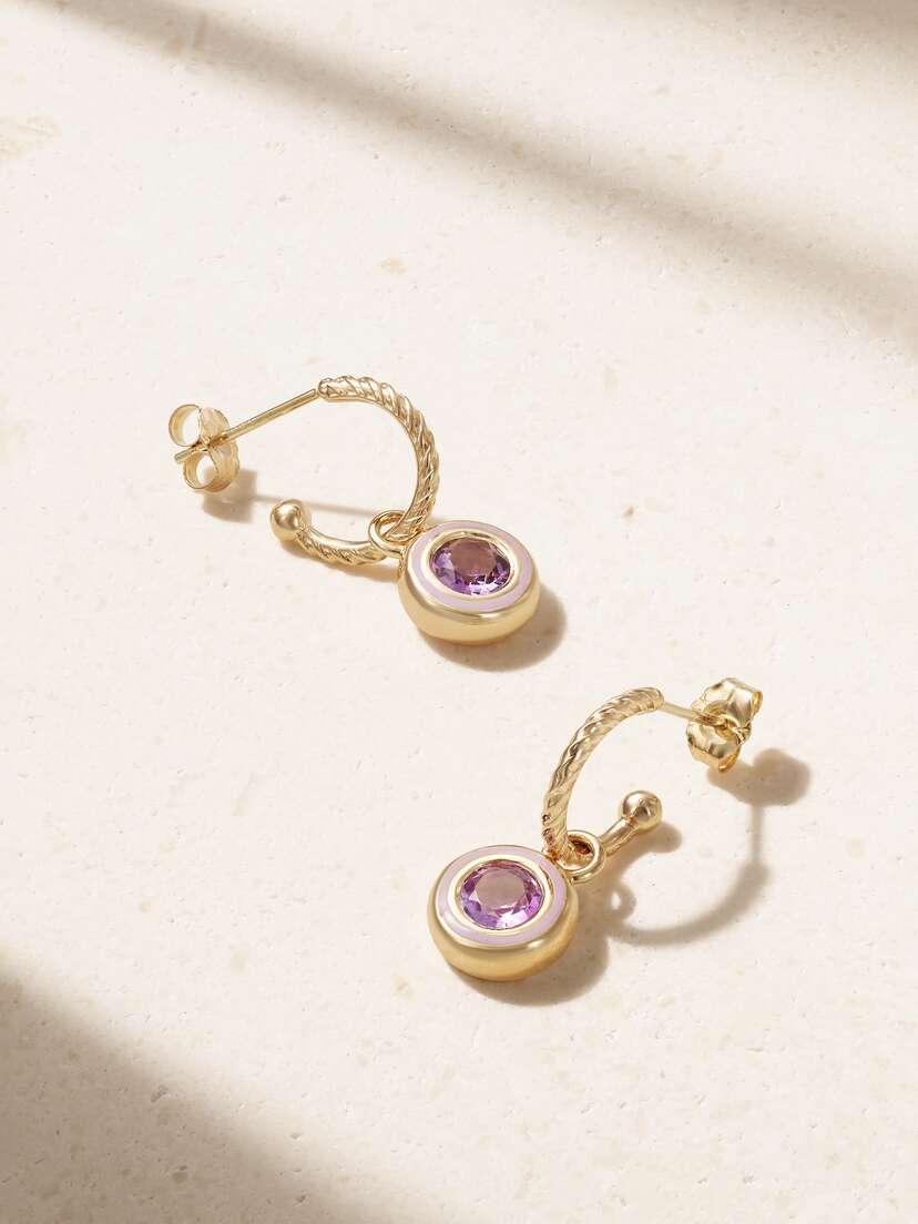 Alison Lou Madison 14-karat Gold, Laboratory-grown Amethyst And Enamel Earrings