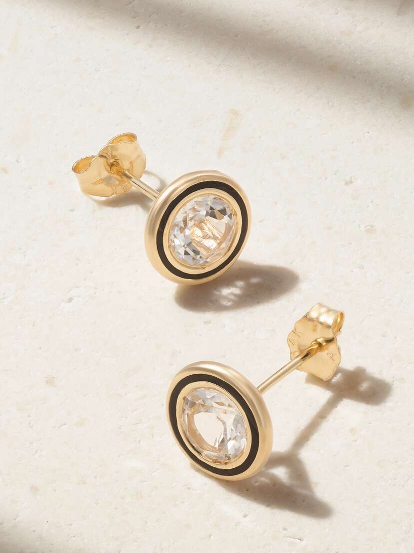 Alison Lou Madison 14-karat Gold, Laboratory-grown Topaz And Enamel Earrings
