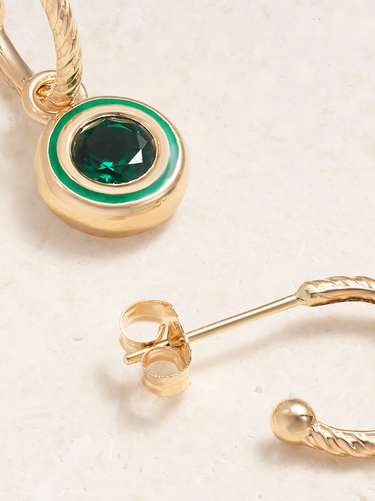 Shop Alison Lou Madison 14-karat Gold, Laboratory-grown Emerald And Enamel Earrings In Green