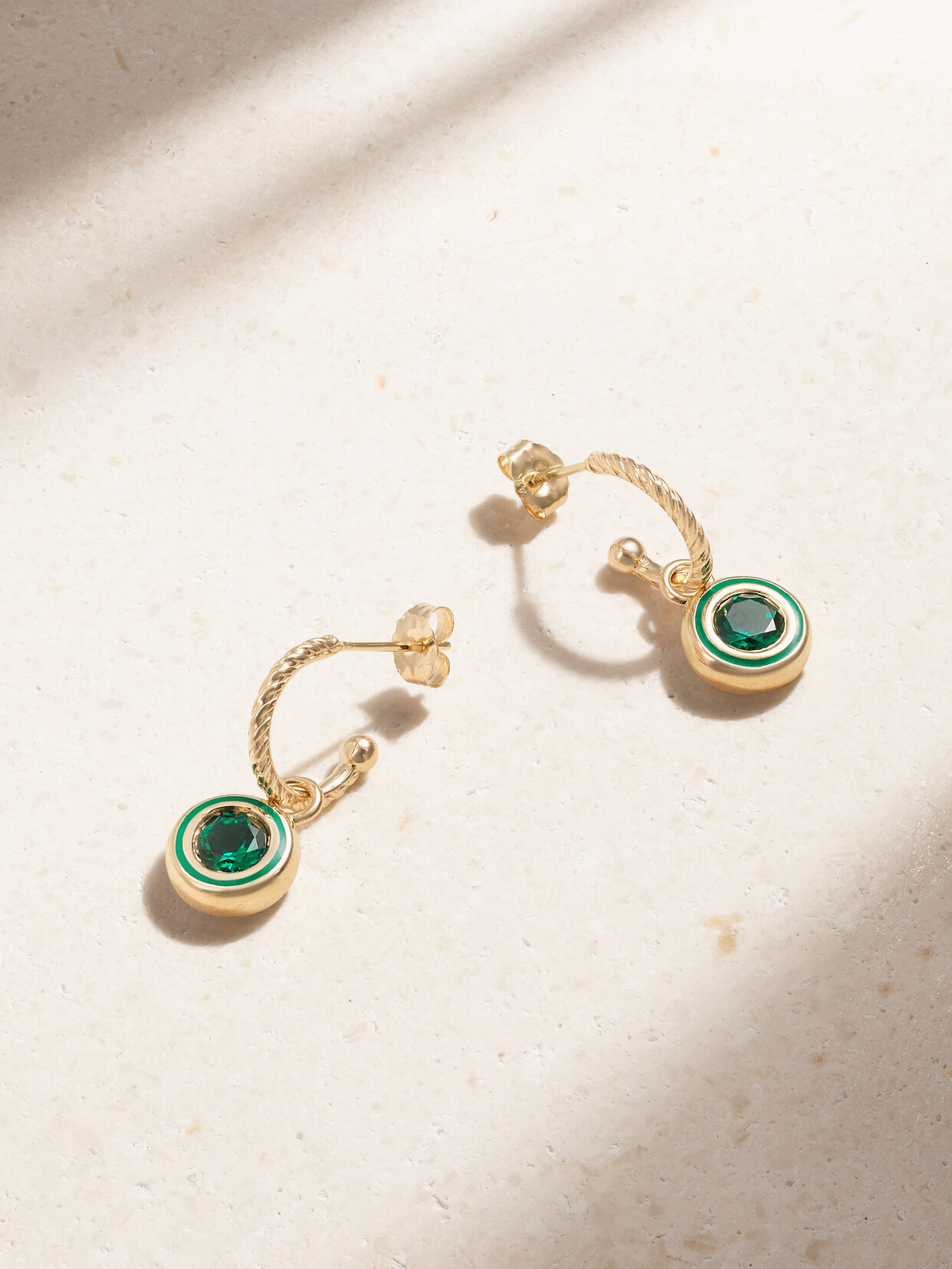 Alison Lou Madison 14-karat Gold, Laboratory-grown Emerald And Enamel Earrings In Green