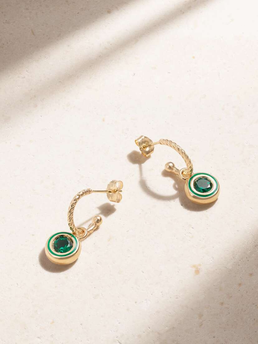 Alison Lou Madison 14-karat Gold, Laboratory-grown Emerald And Enamel Earrings
