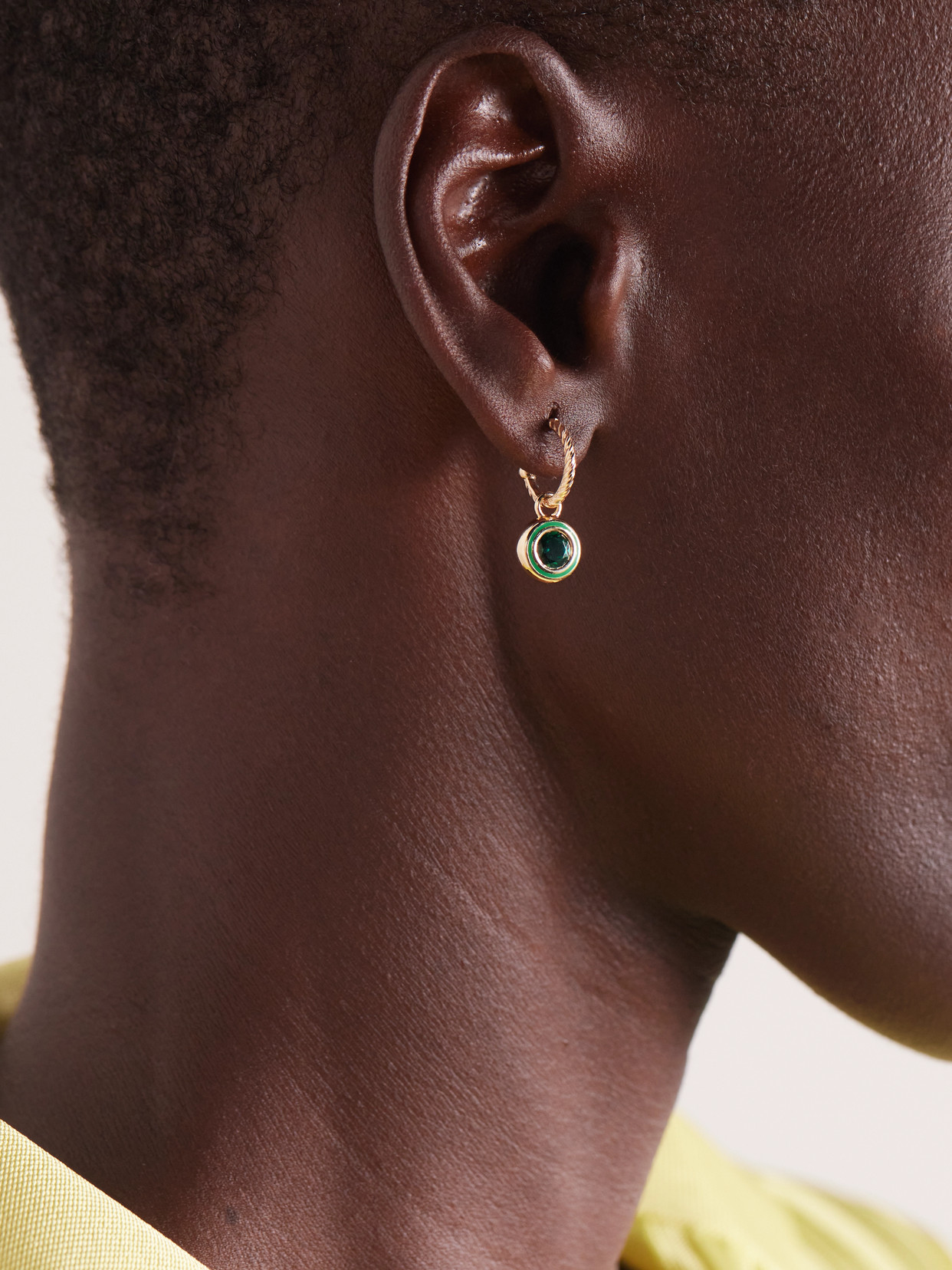 Shop Alison Lou Madison 14-karat Gold, Laboratory-grown Emerald And Enamel Earrings In Green