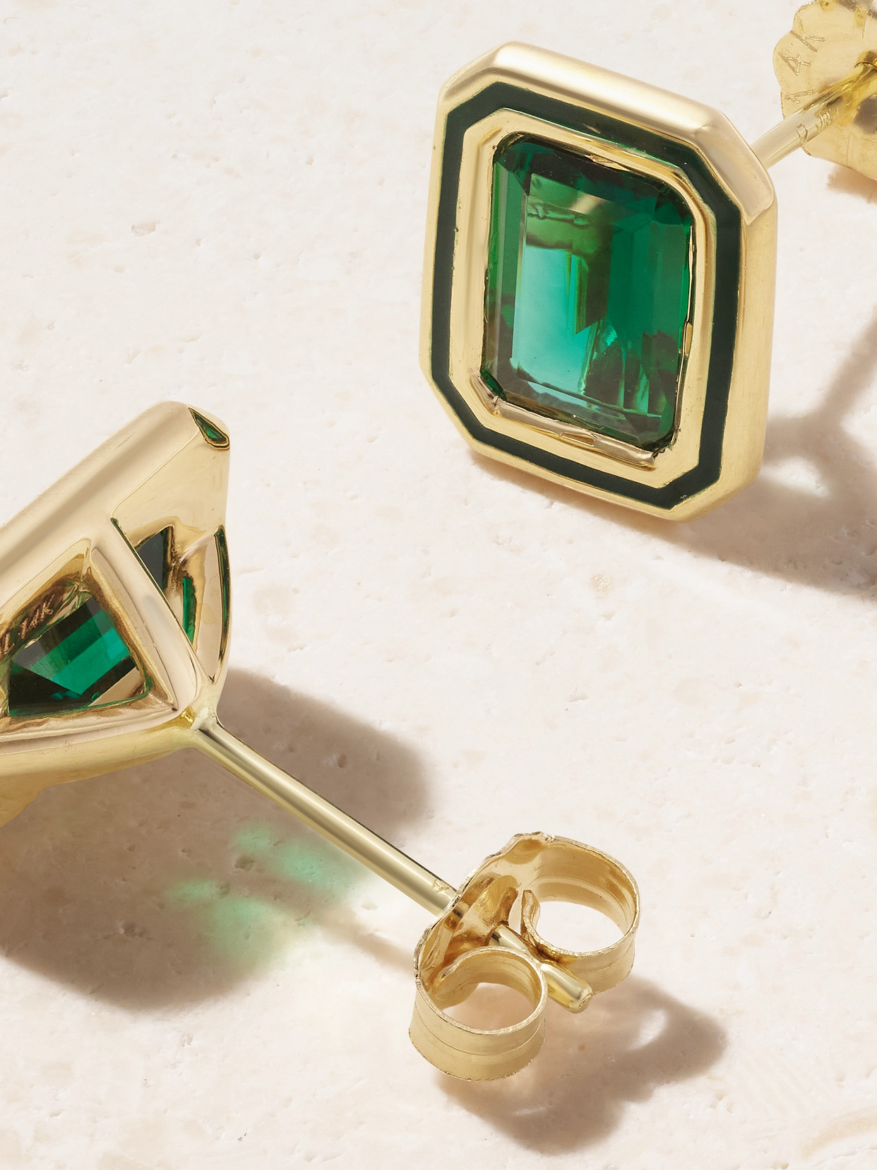 Shop Alison Lou Madison 14-karat Gold, Laboratory-grown Emerald And Enamel Earrings In Green