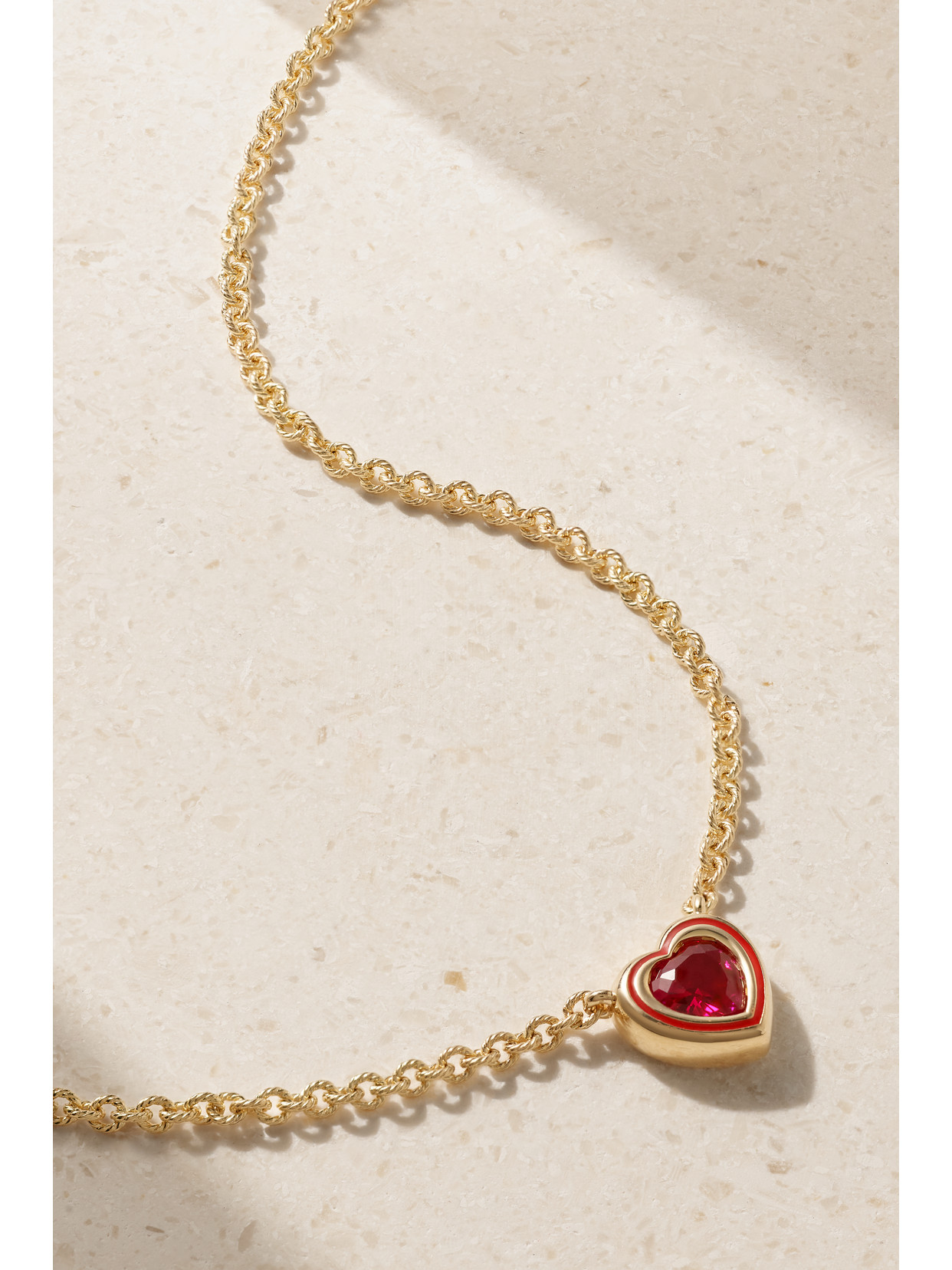 Alison Lou Madison 14-karat Gold, Ruby And Enamel Necklace In Red