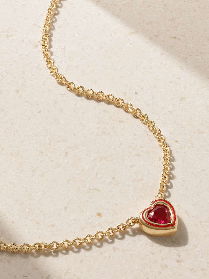 Alison Lou Madison 14-karat Gold, Ruby And Enamel Necklace