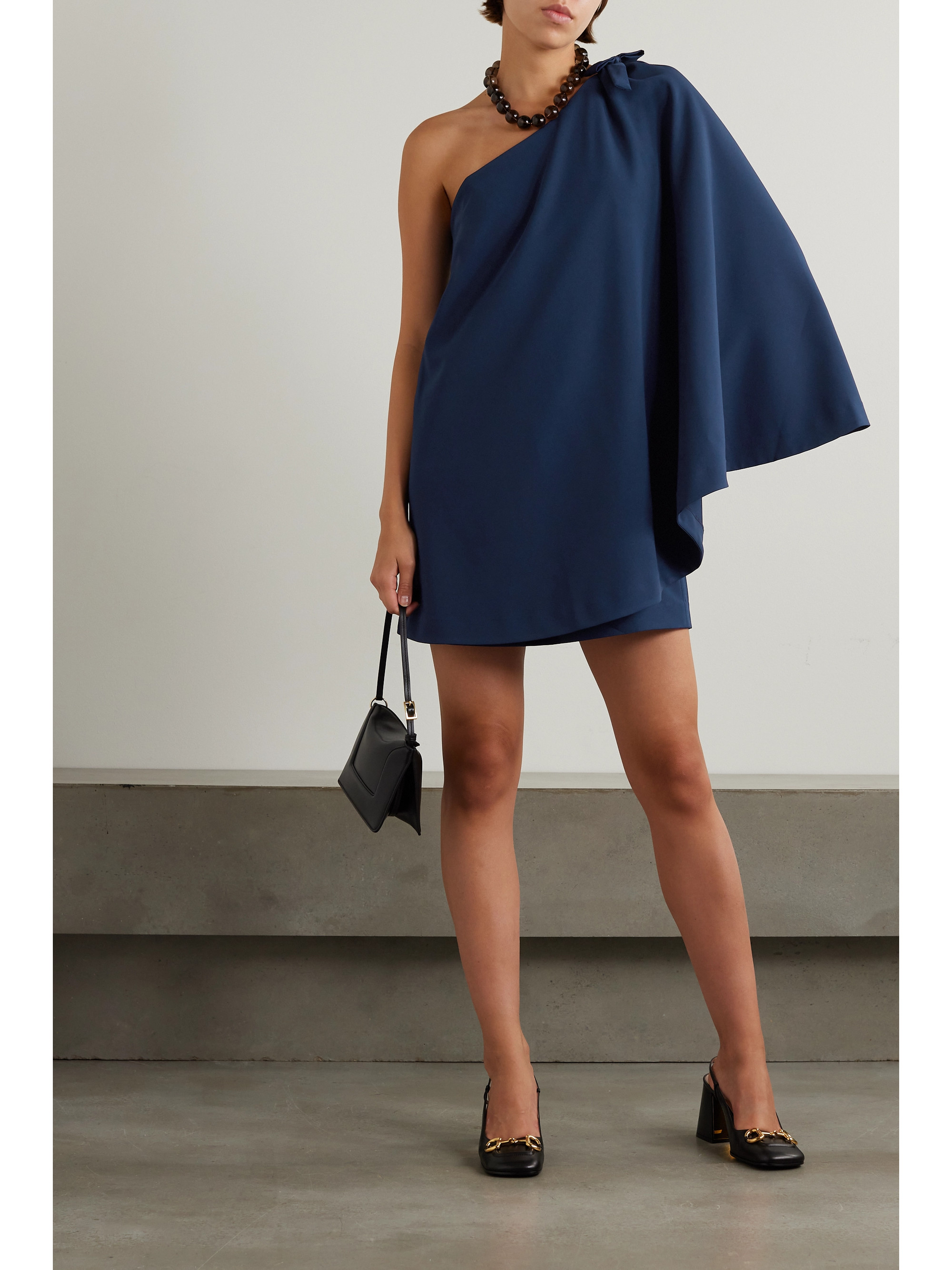 Bernadette Benedicte one-shoulder bow-embellished stretch-crepe mini dress