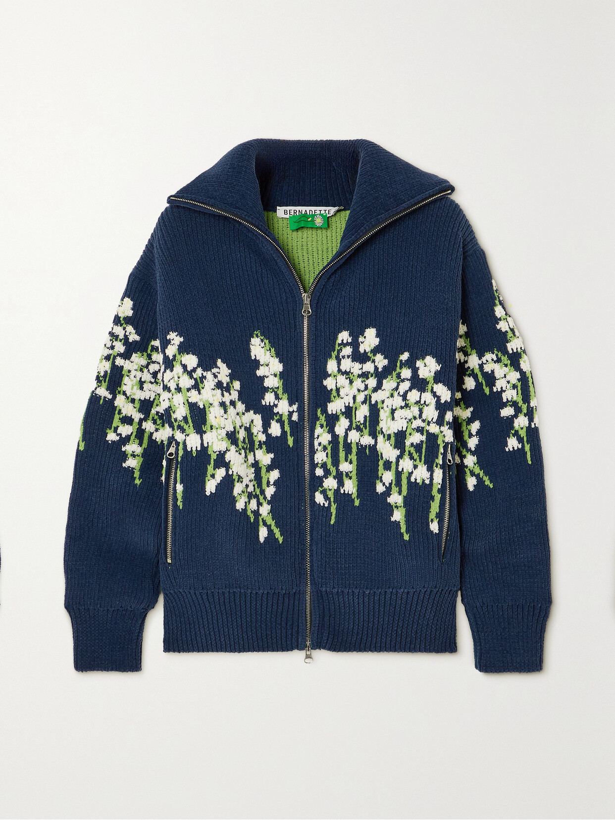 BERNADETTE - Alessandra Floral-print Knitted Cardigan - Blue
