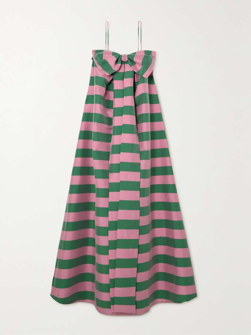 BERNADETTE Estelle Bow-detailed Striped Taffeta Gown