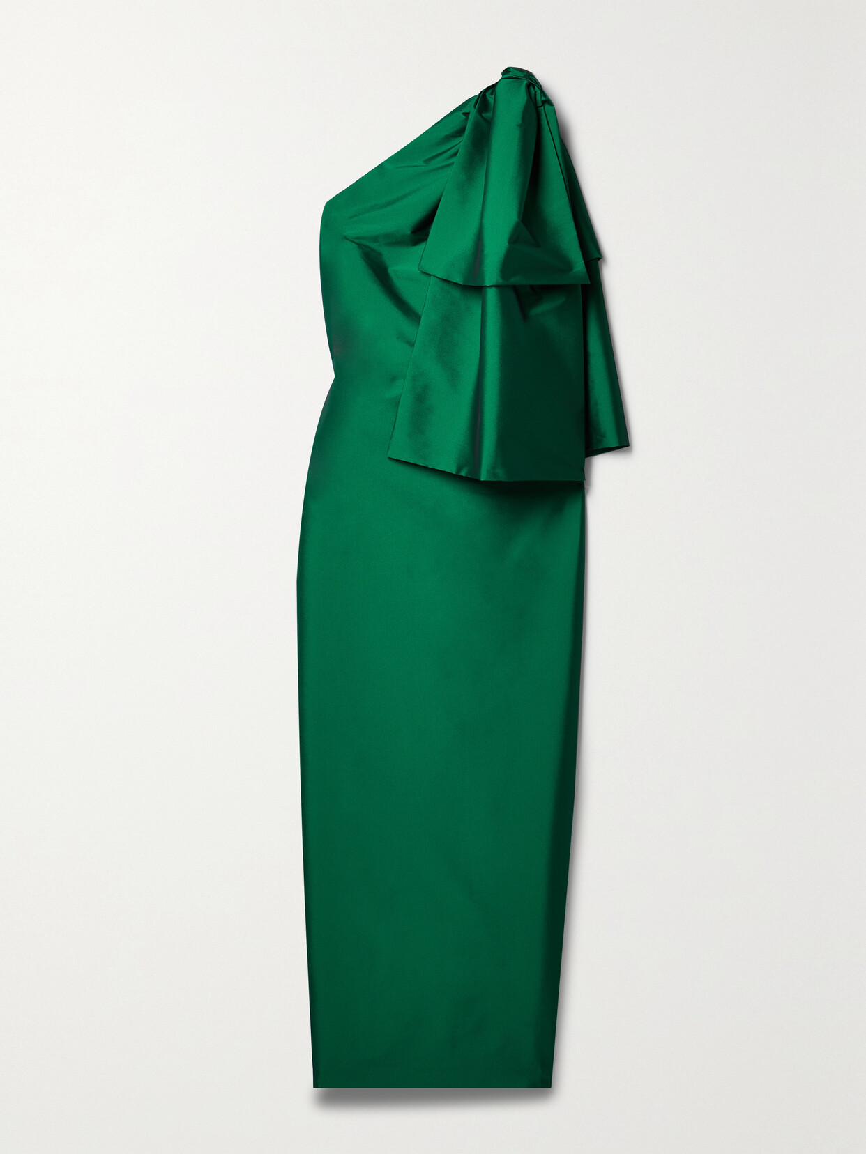 Shop Bernadette Josselin One-shoulder Bow-detailed Taffeta Midi Dress In Green