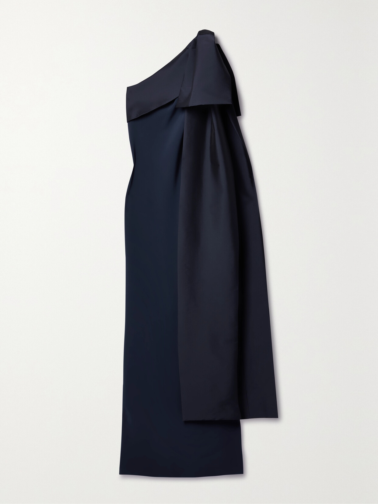 Shop Bernadette Adrian One-shoulder Bow-detailed Taffeta-trimmed Crepe Gown In Blue