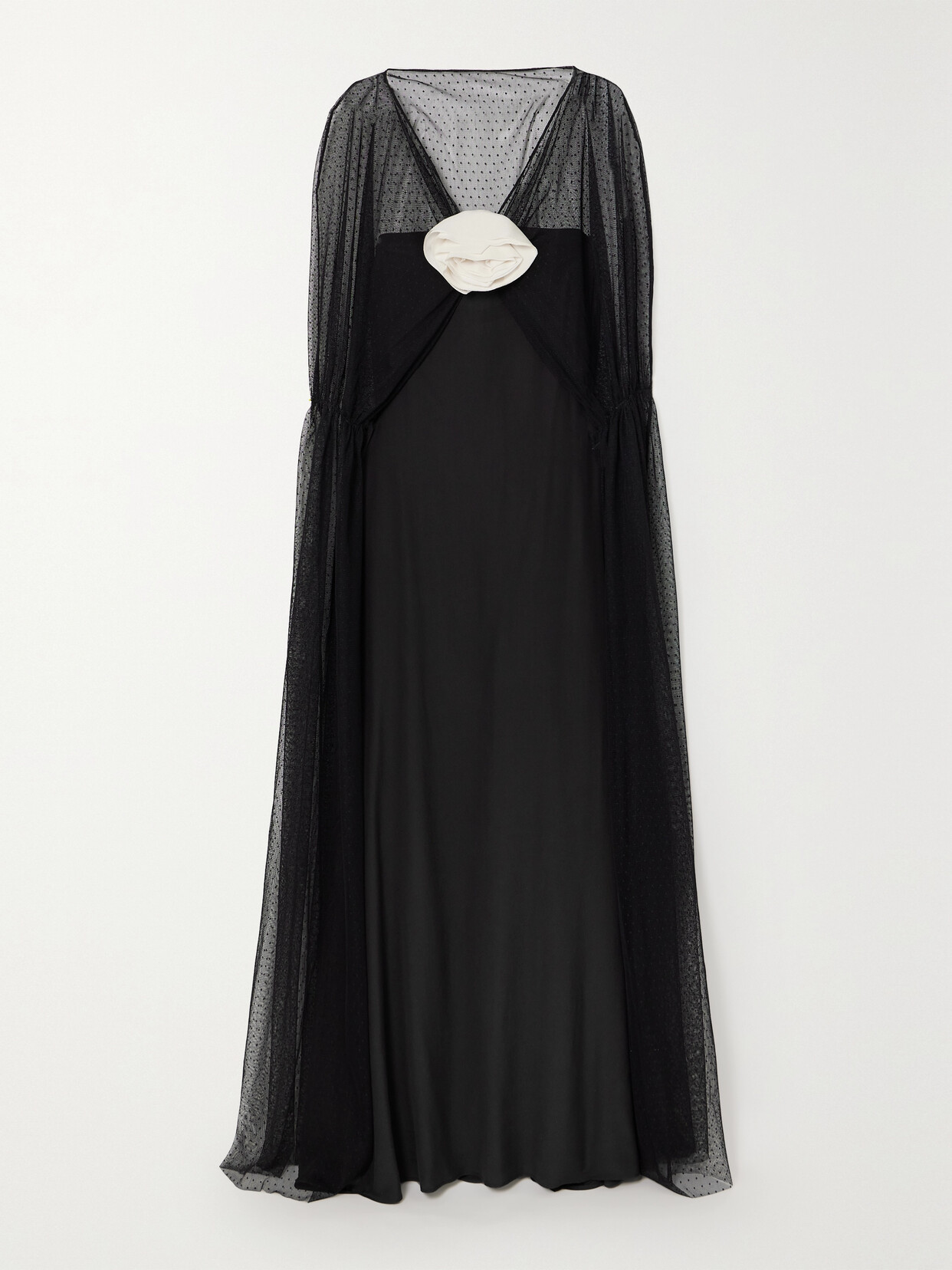 Bernadette Delphine Floral-appliquéd Point D'esprit And Silk Crepe De Chine Gown In Black