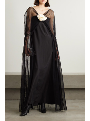 Bernadette Delphine floral-appliquéd point d'esprit and silk crepe de chine gown