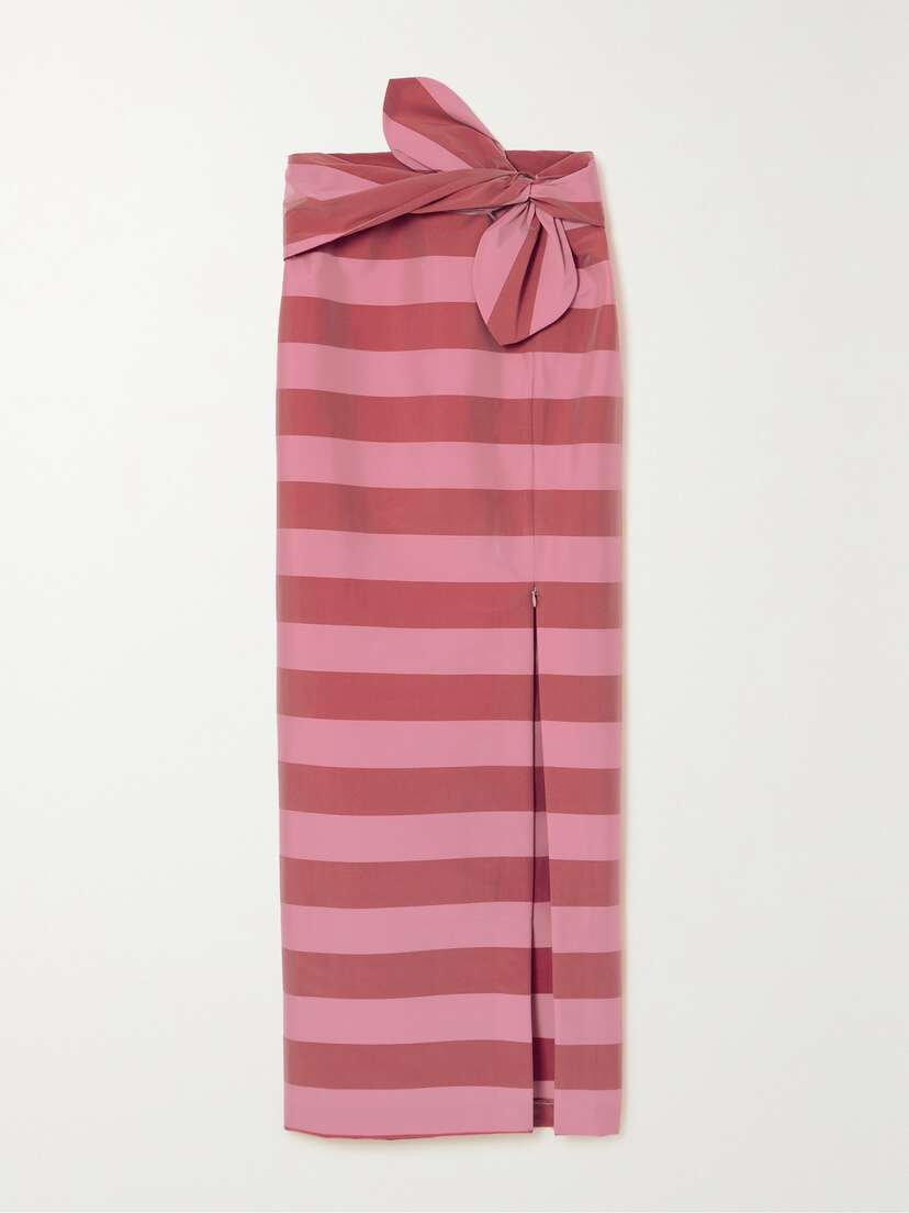 BERNADETTE Cecile Tie-front Striped Taffeta Maxi Skirt