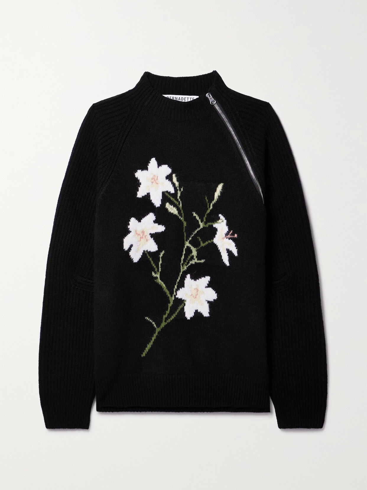 BERNADETTE Valentina Ribbed Instarsia Wool Sweater - Black